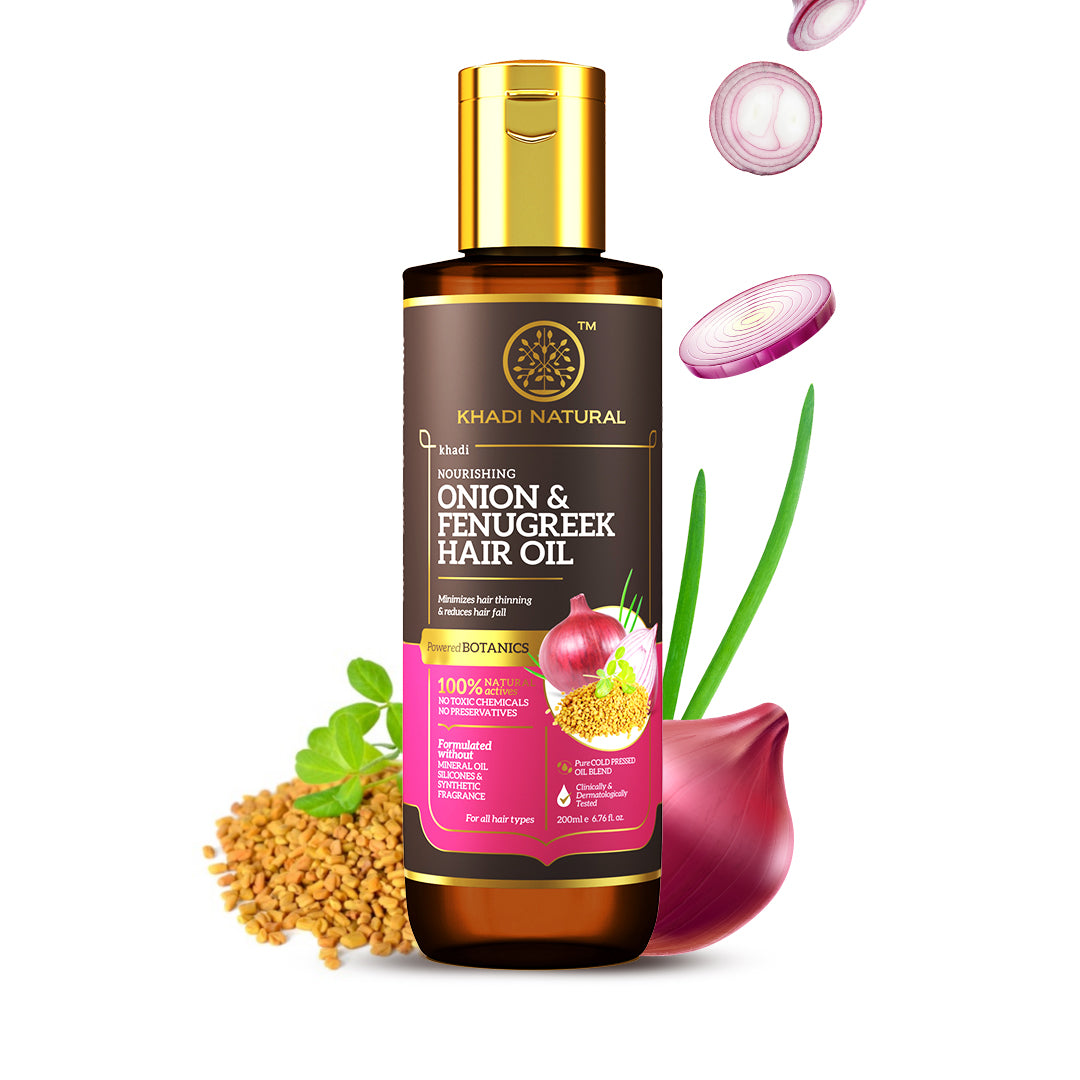 Khadi Natural Onion & Fenugreek Hair Oil - Mineral Oil, Silicones, Synthetic Fragrance Free - 200ml