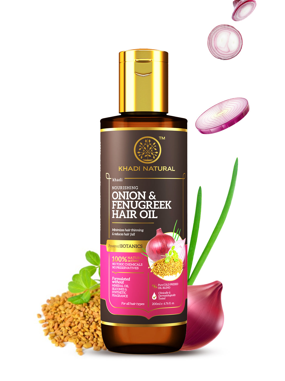 Khadi Natural Onion & Fenugreek Hair Oil - Mineral Oil, Silicones, Synthetic Fragrance Free - 200ml
