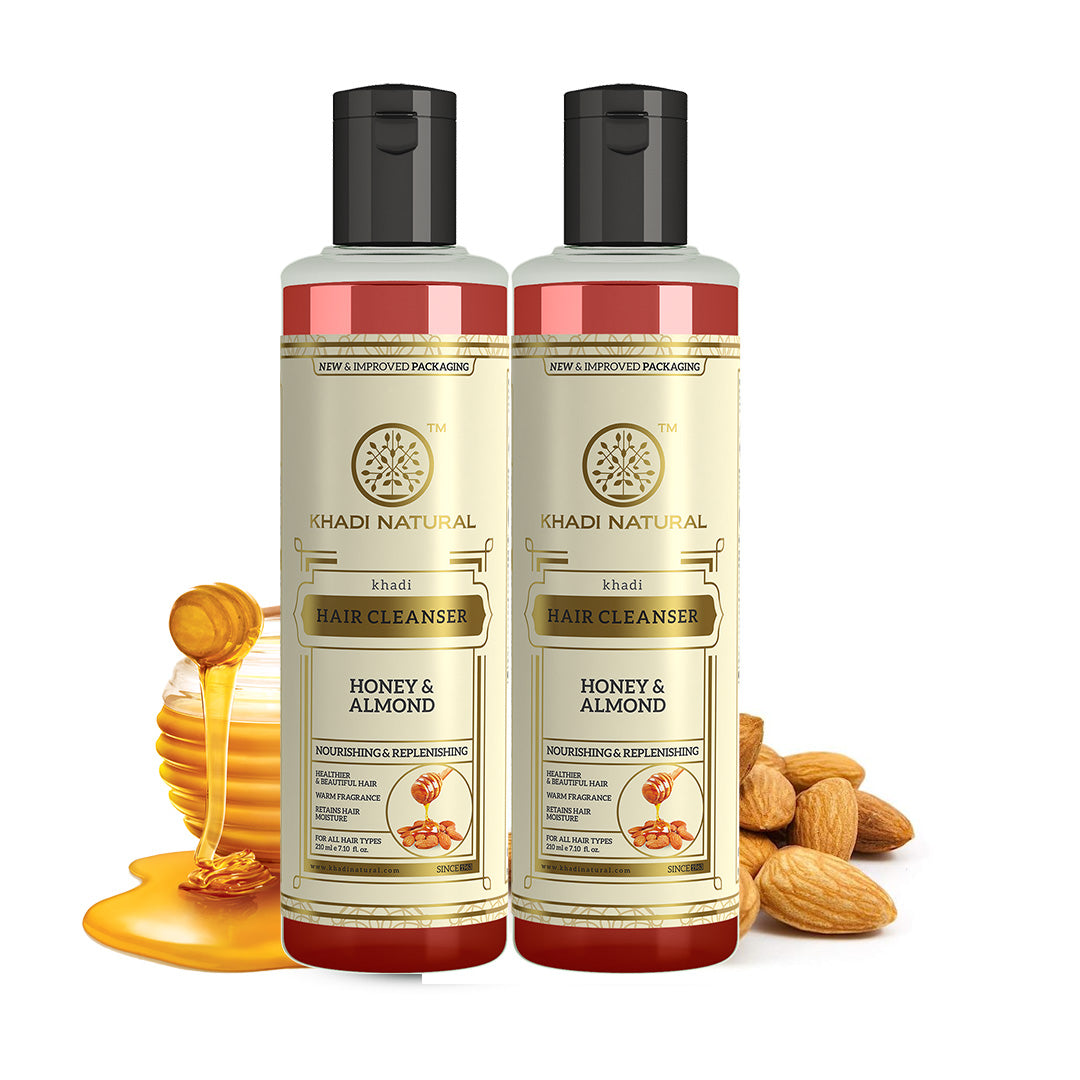 Khadi Natural Honey & Almond Hair Shampoo for Controlling Hair Fall |Natural Shampoo for Healthy & Shiny Hair |Suitable for All Hair Types 210ml Pack of 2