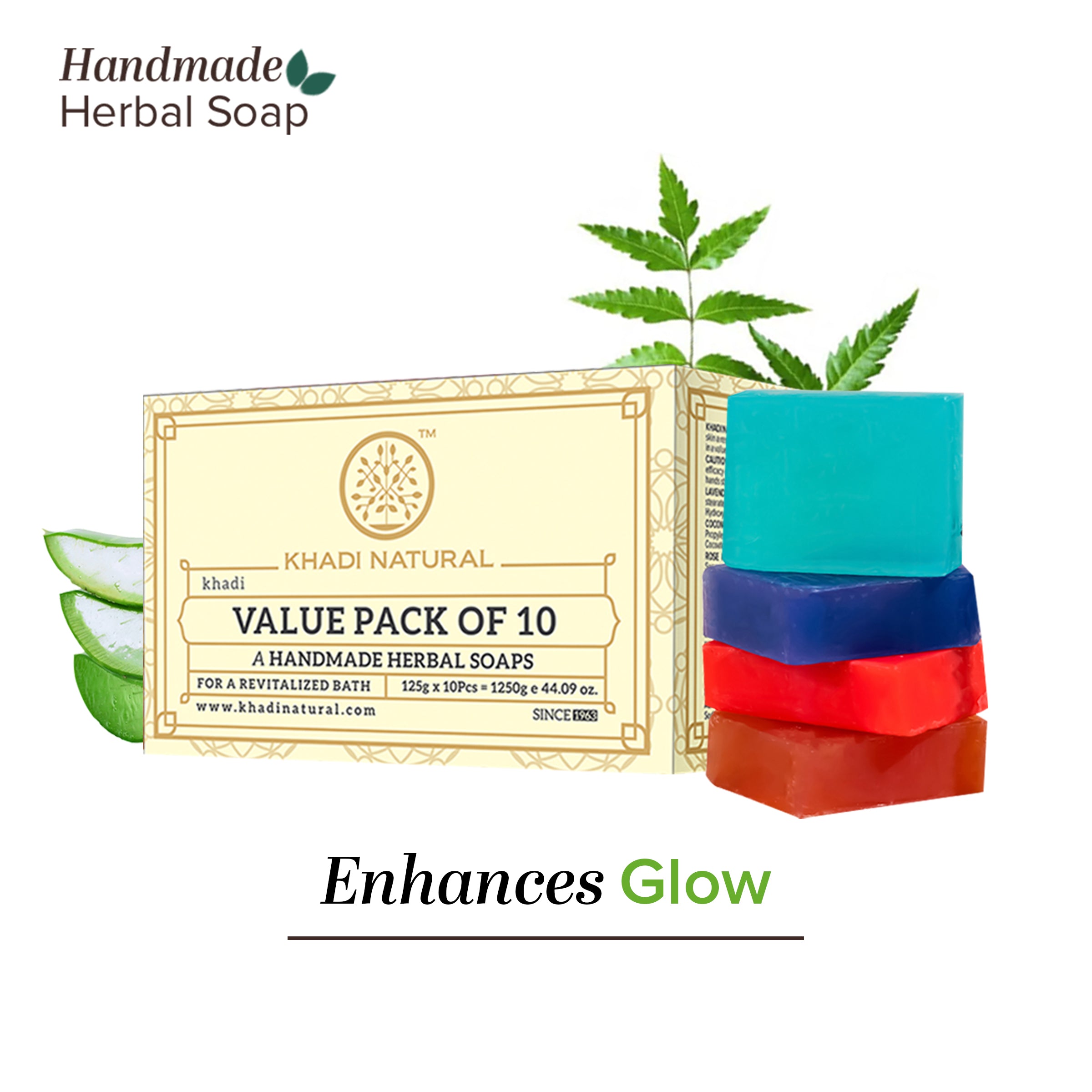 Khadi Natural Herbal Soap Combo Value Pack of 10 - 125gm Each