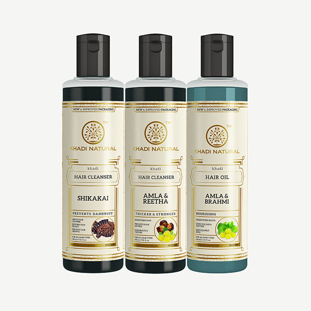 Khadi Natural Traditional Herbal Hair Care Cleanser & Oil Kit - 3 Step Set