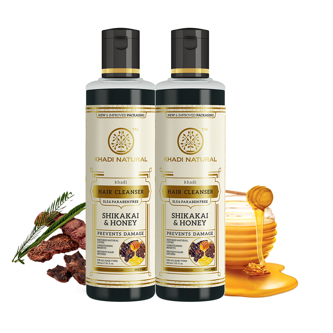 Khadi Natural Shikakai & Honey Cleanser Combo SLS & Paraben Free Pack of 2 - 210ml Each Sale