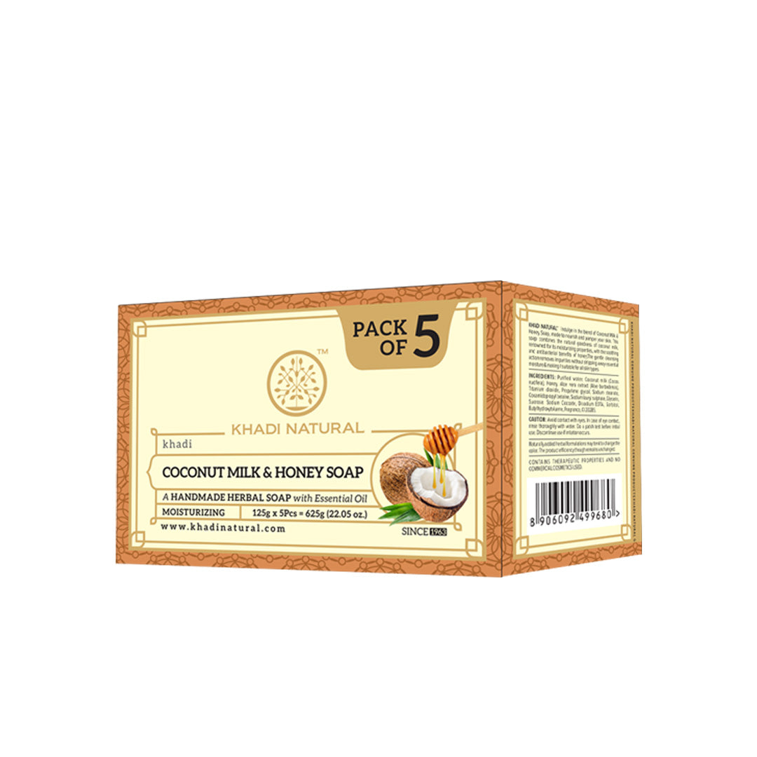 Khadi Natural Herbal Coconut Milk & Honey Soap Combo Pack Of 5 – 125gm Each