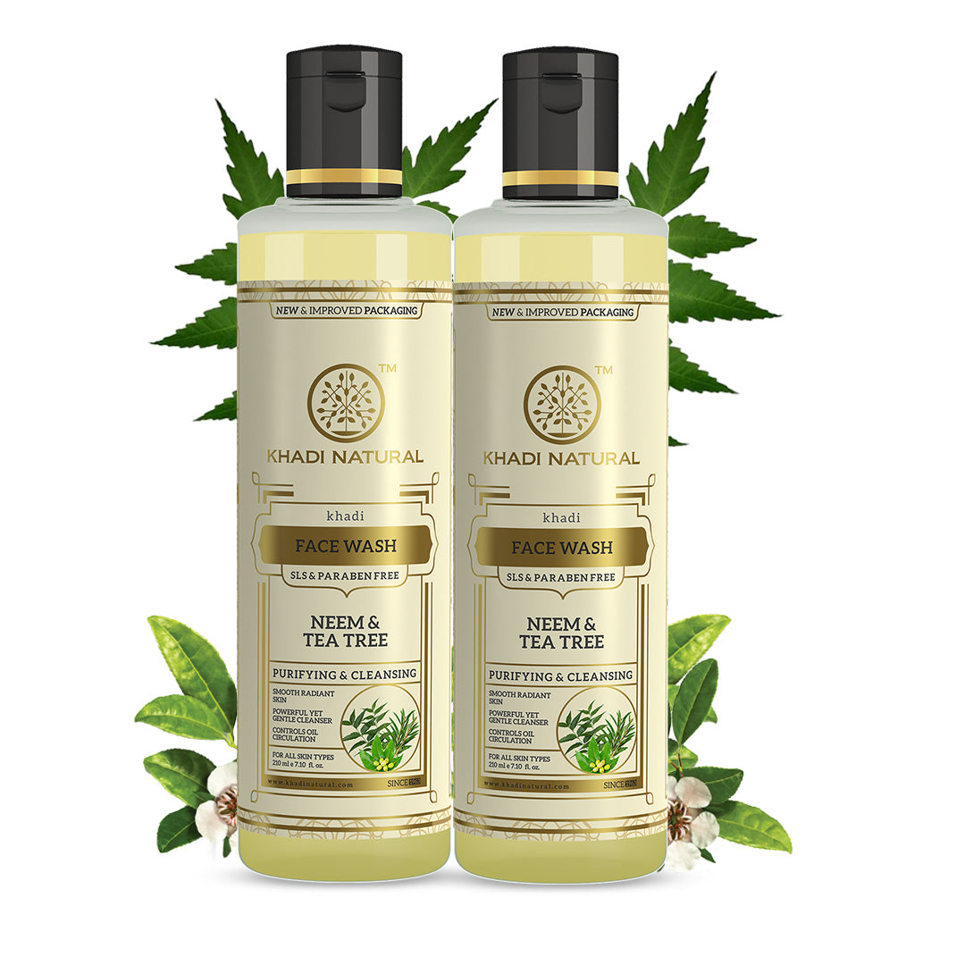 Khadi Natural Neem & Tea Tree Herbal Face Wash | Herbal Face Wash for Glowing Skin | Face Wash for Controlling Acne | Paraben & Sulphate-Free | Suitable for All Skin Types 210ml Pack of 2