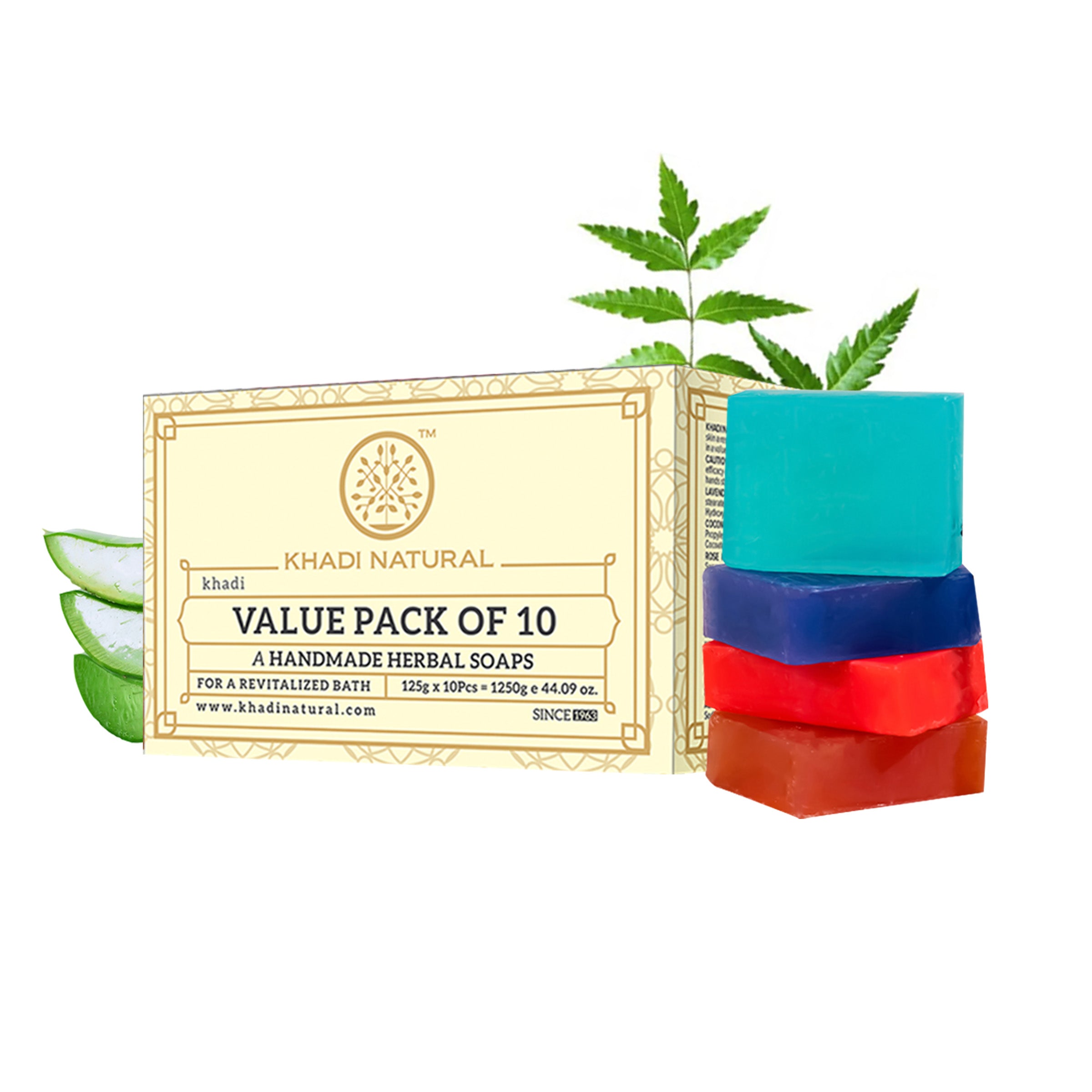 Khadi Natural Herbal Soap Combo Value Pack of 10 - 125gm Each