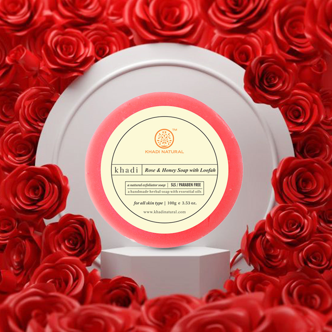 Khadi Natural Rose & Honey Loofah Soap - 100 g (Pack of 3)