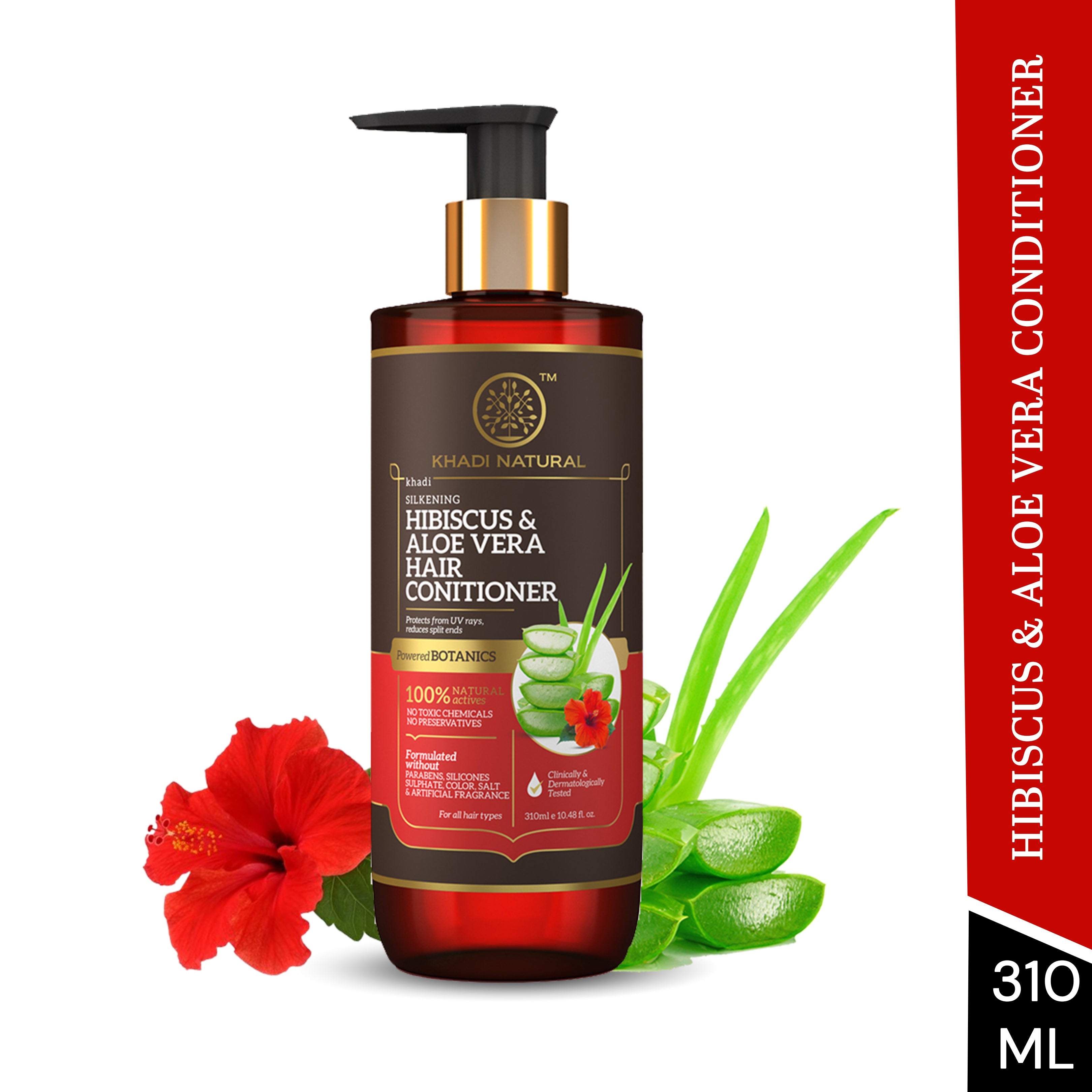 Khadi Natural Hibiscus & Aloe Vera Hair Conditioner - Parabens, Silicones, Sulphate, Color, Salt & Artificial Fragrance Free - 310ml