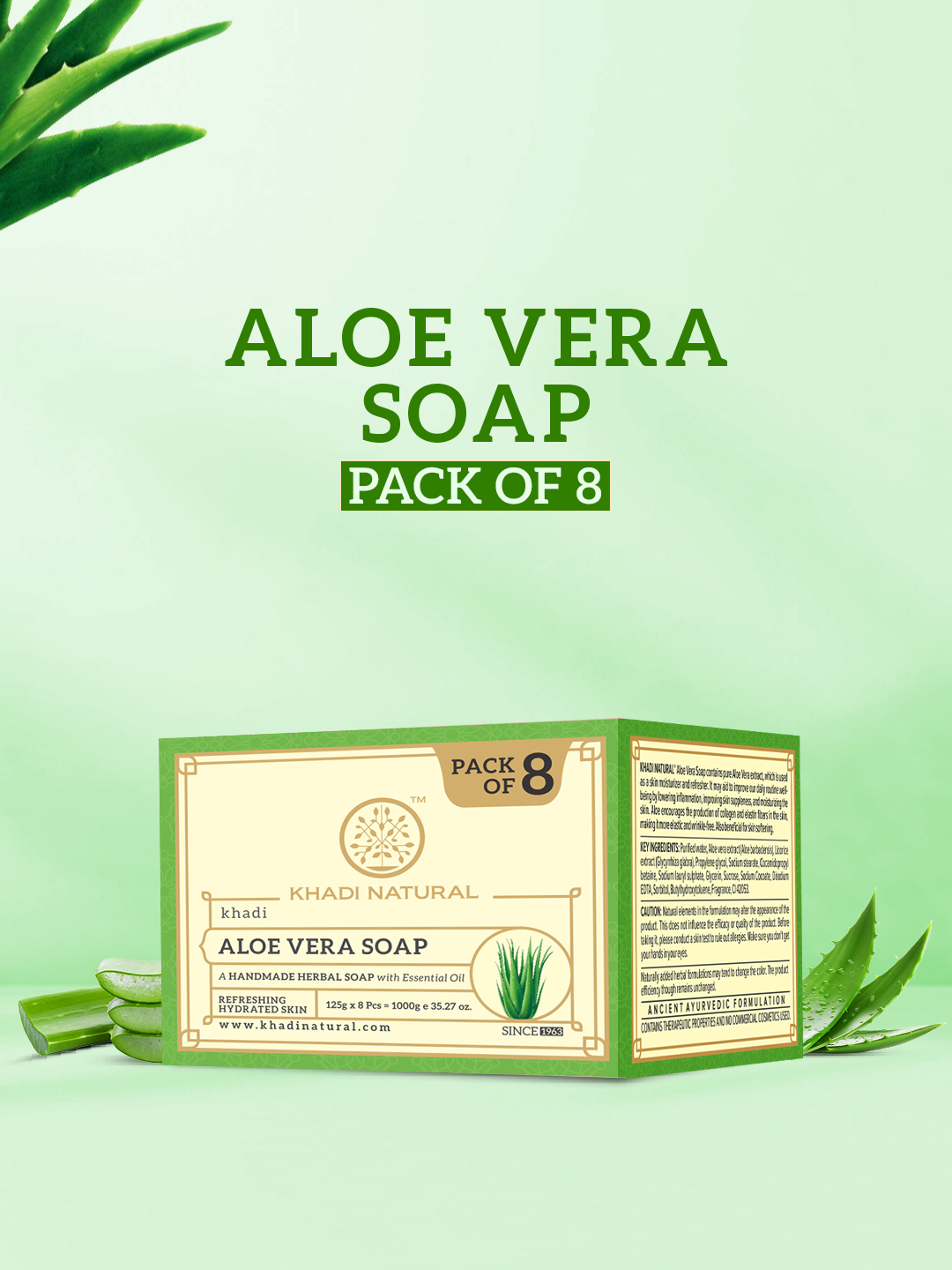 Khadi Natural Aloe Vera Soap Combo Value Pack of 8 - 125gm Each