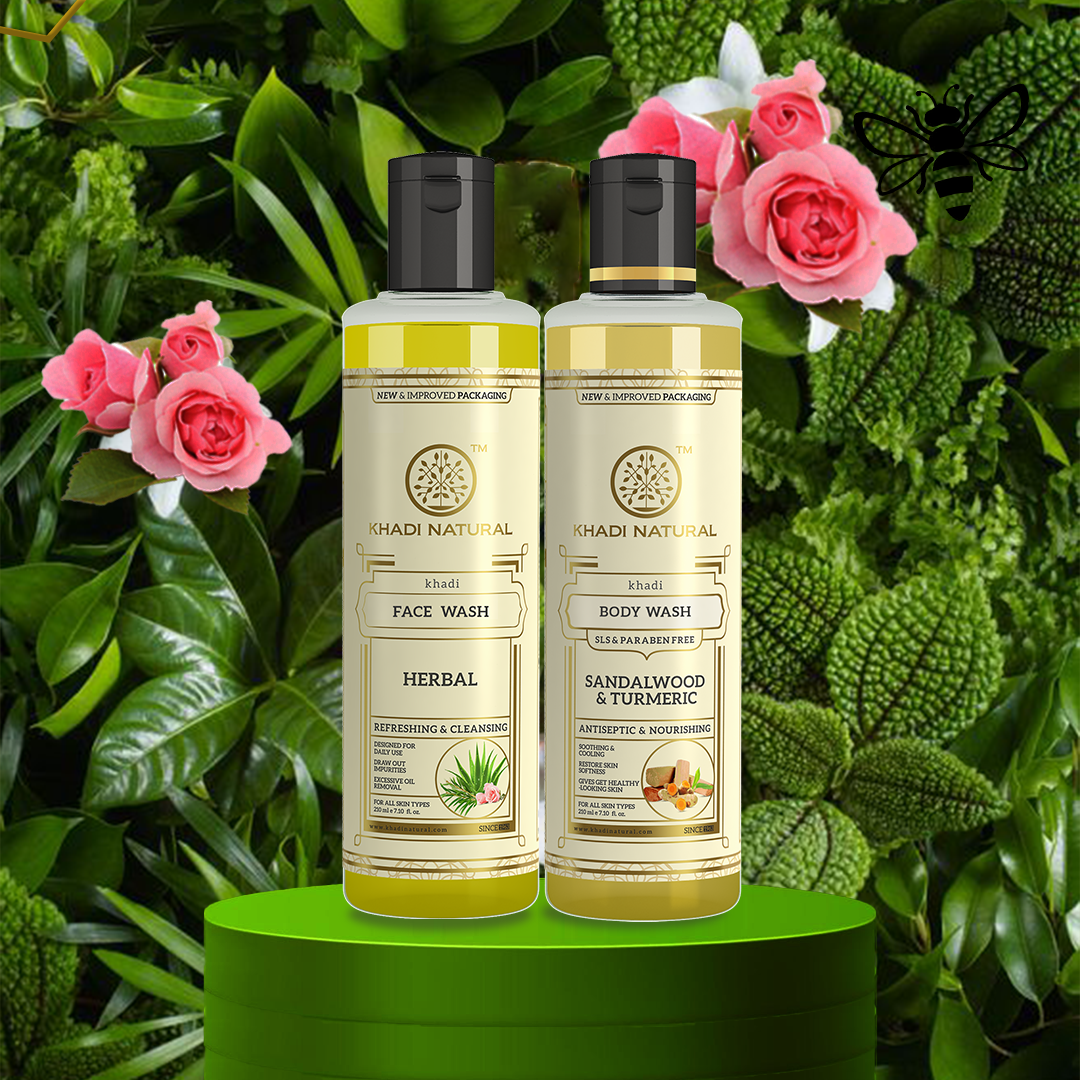 Khadi Natural Herbal Face Wash & Sandalwood & Turmeric Body Wash – Combo Pack of 2 - 210ml Each