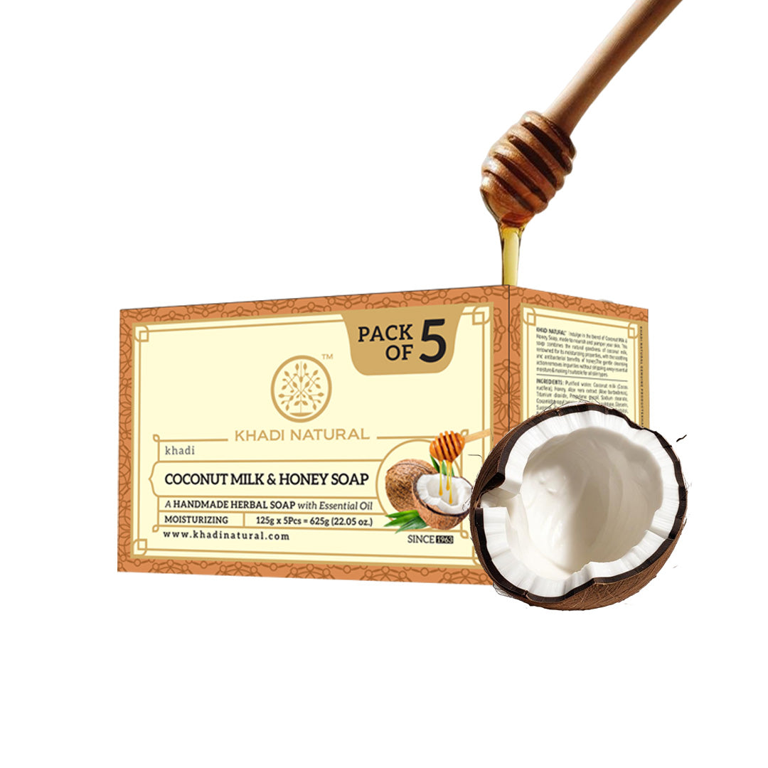Khadi Natural Herbal Coconut Milk & Honey Soap Combo Pack Of 5 – 125gm Each