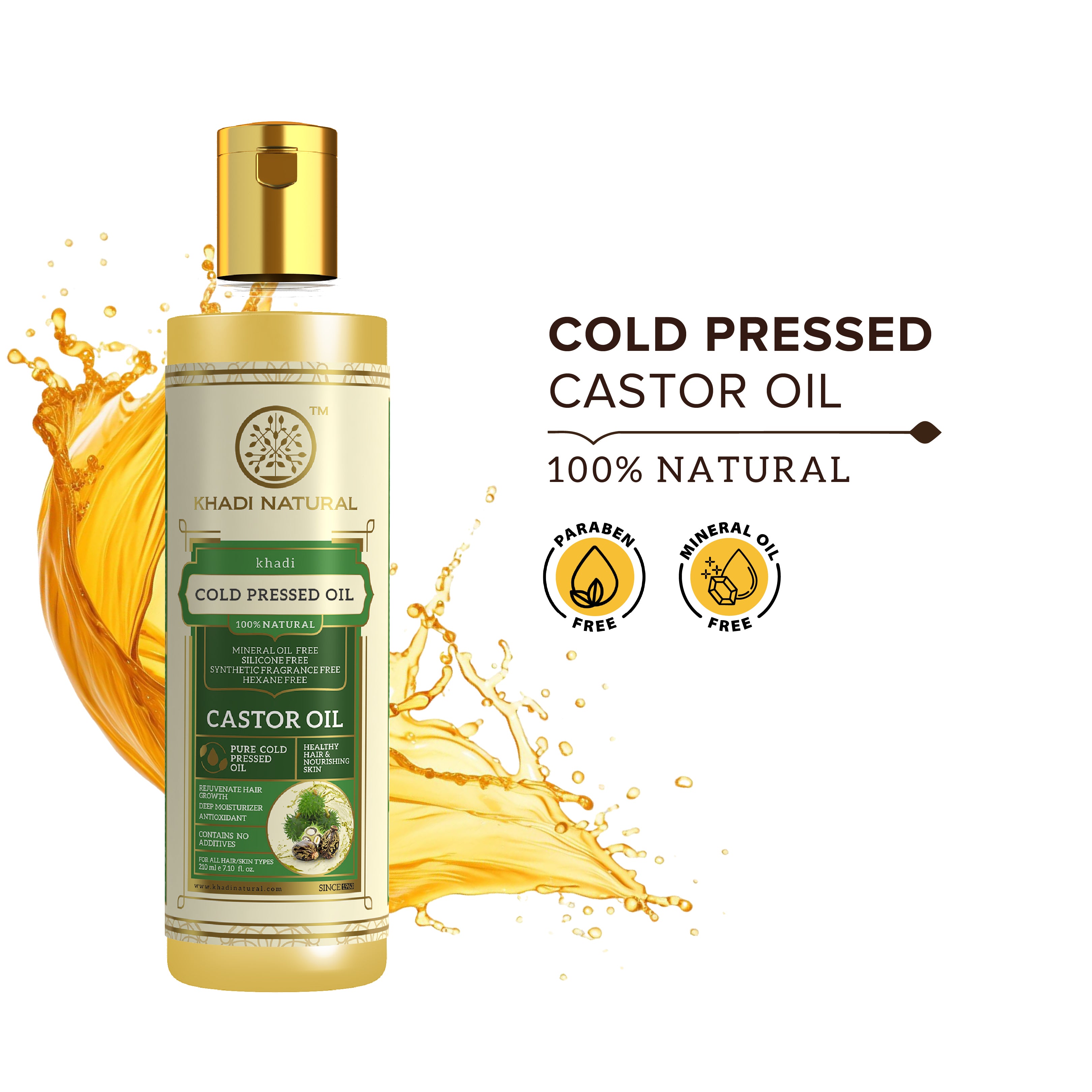 Khadi Natural Castor Cold Pressed Oil - 100% Natural - 210ml
