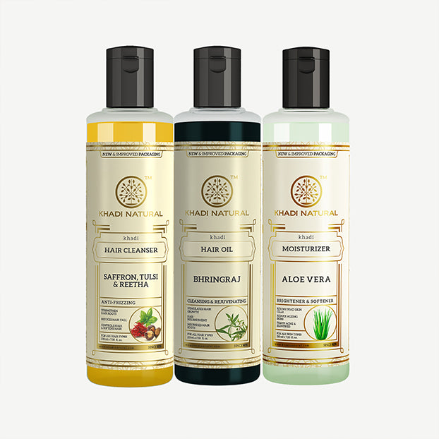 Khadi Natural Hair Fall Control Cleanser, Bhringraj Oil & Moisturizer Kit