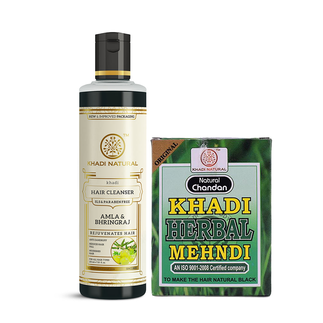 Khadi Herbal Amla & Bhringraj Hair Cleanser with Black Mehndi Combo (Set of 2)