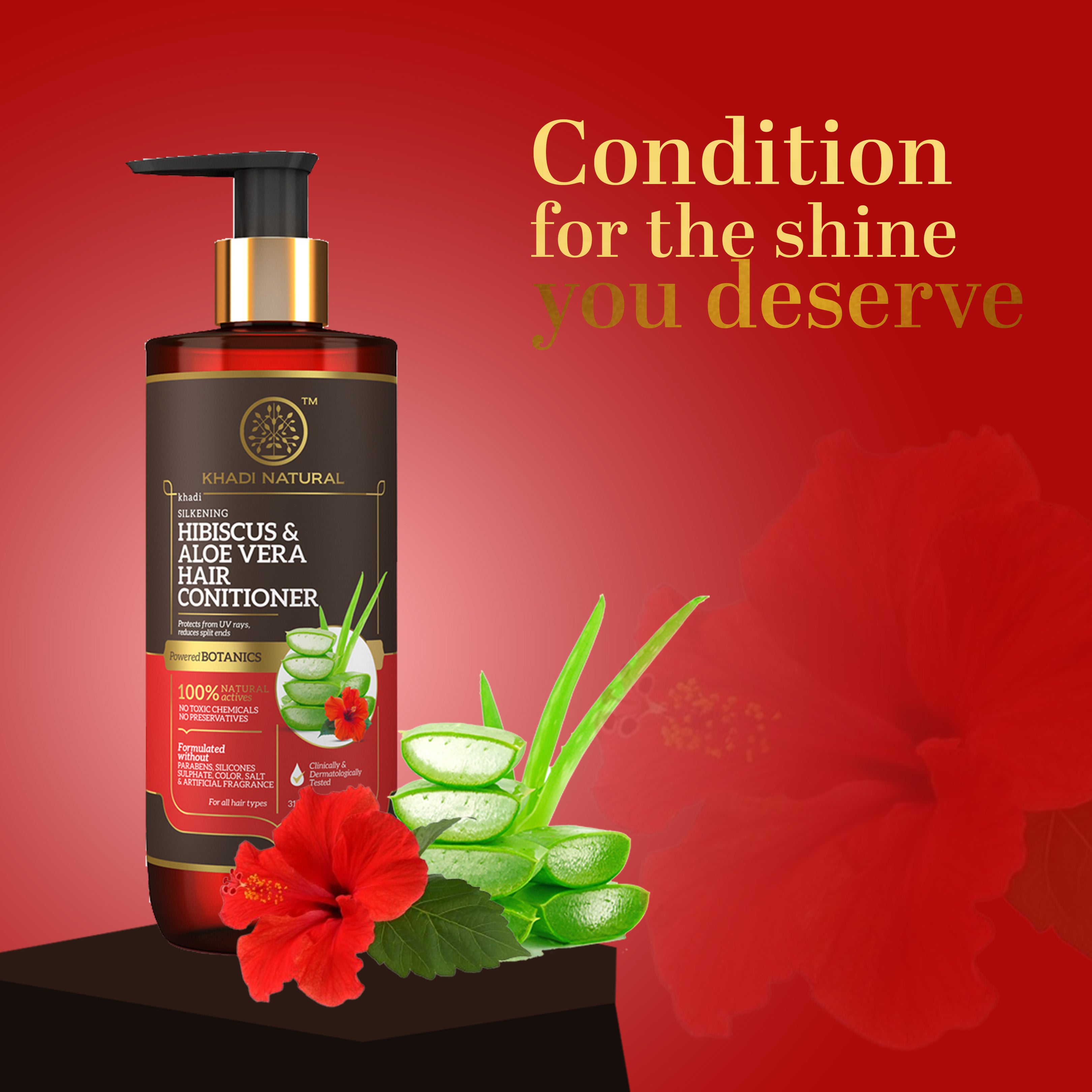Khadi Natural Hibiscus & Aloe Vera Hair Conditioner - Parabens, Silicones, Sulphate, Color, Salt & Artificial Fragrance Free - 310ml