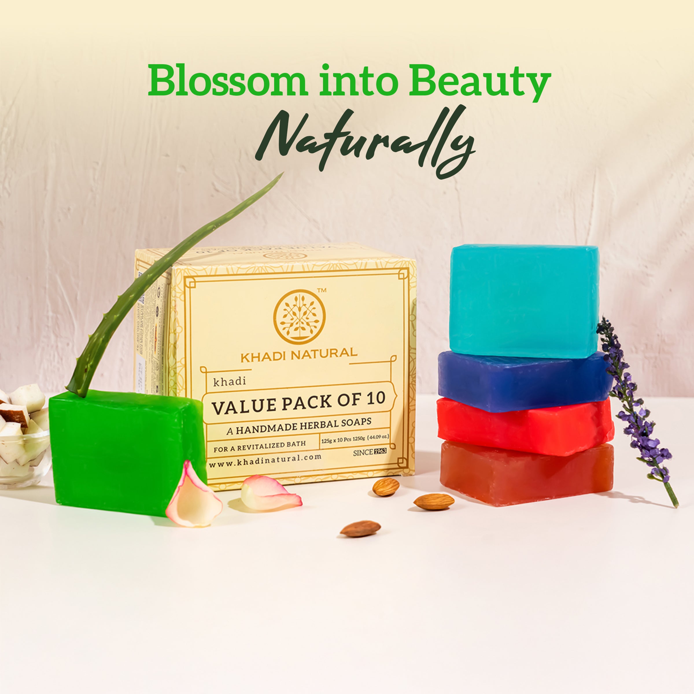 Khadi Natural Herbal Soap Combo Value Pack of 10 - 125gm Each