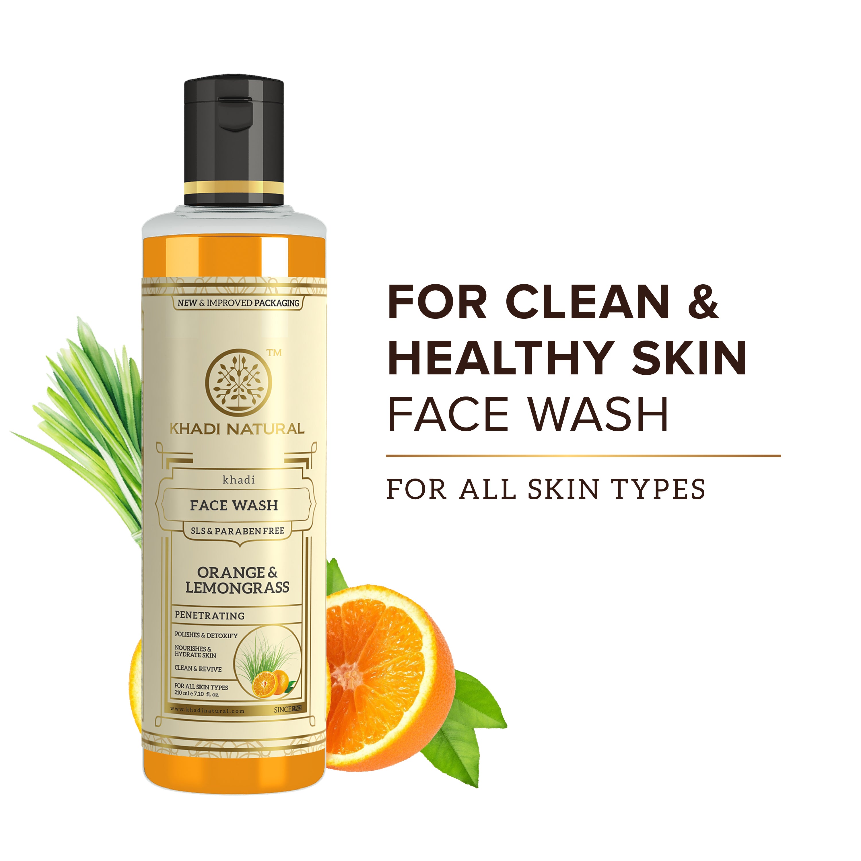 Khadi Natural Herbal Orange & Lemongrass Face Wash SLS & Paraben Free - 210ml