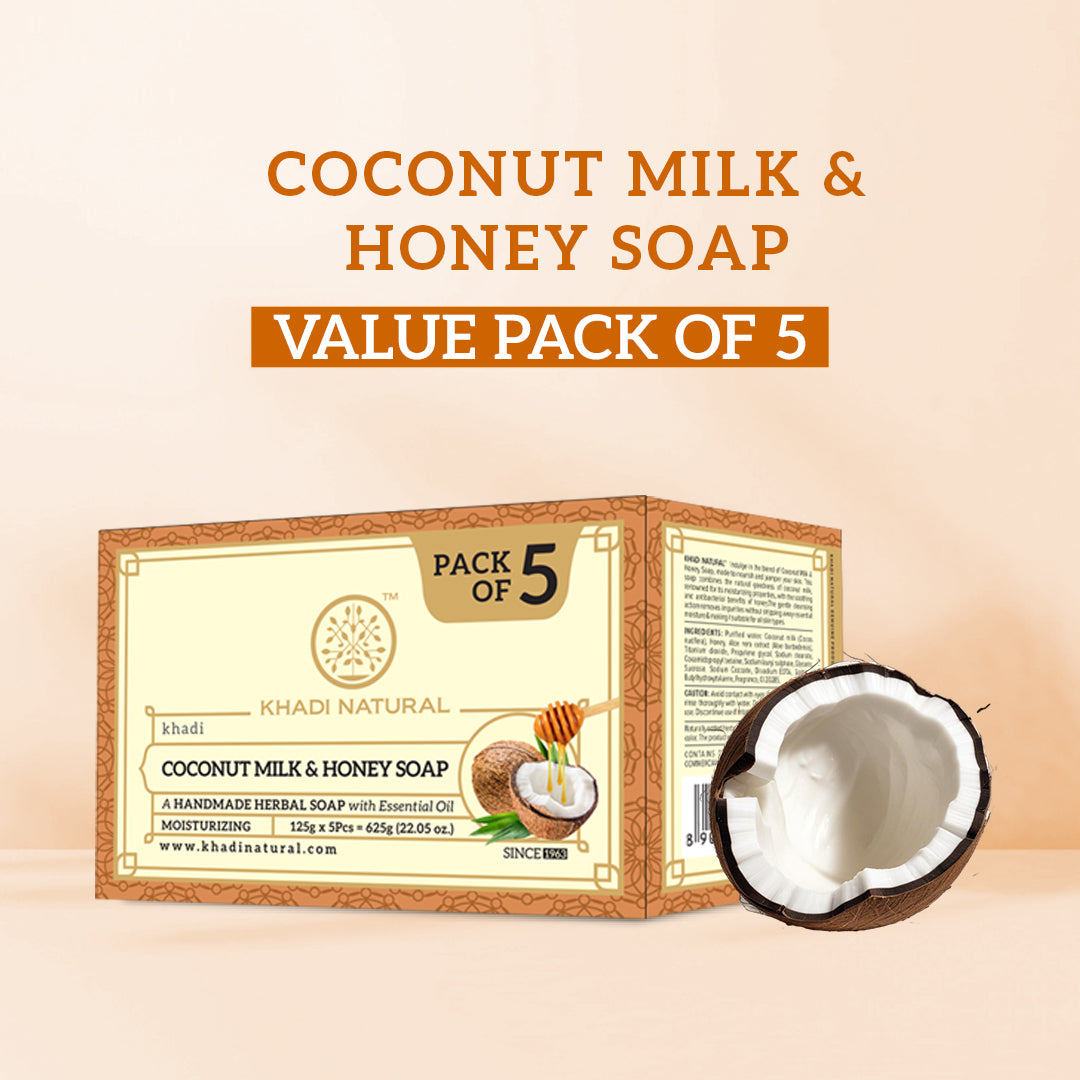 Khadi Natural Herbal Coconut Milk & Honey Soap (Pack of 5)