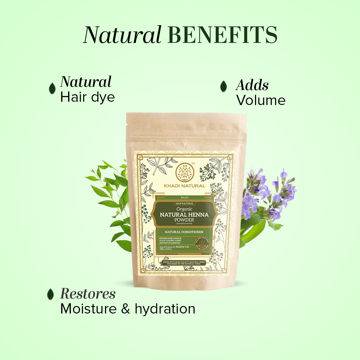 Khadi Natural Organic Natural Henna For Hair - 100% Natural - 100gm
