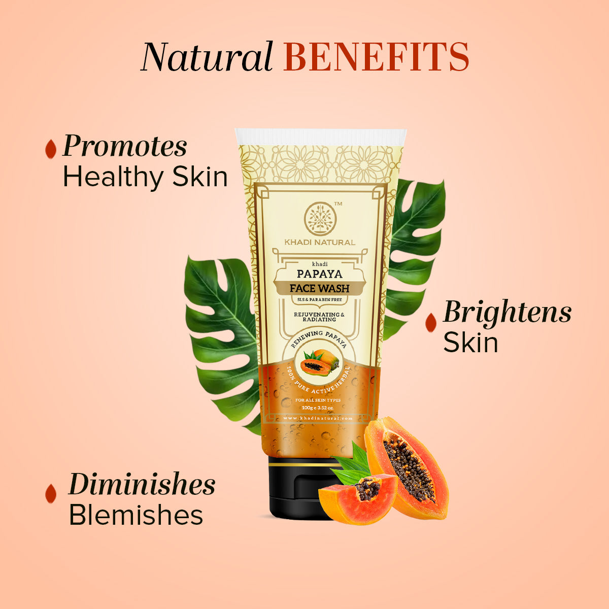 Khadi Natural Papaya Face Wash SLS & Paraben Free - 100gm