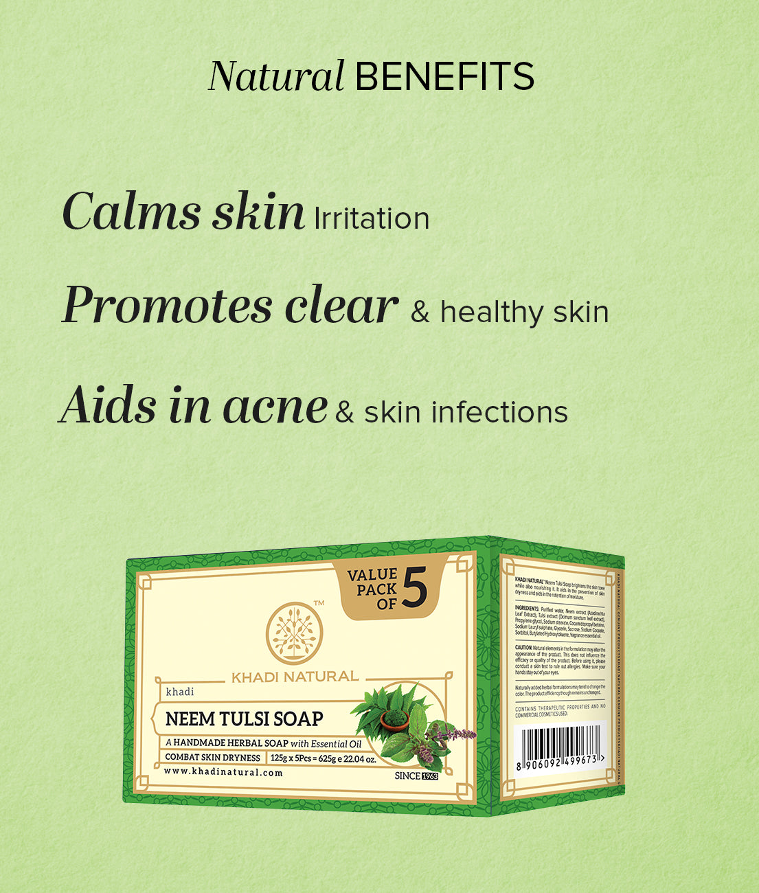 Khadi Natural Herbal Neem Tulsi Soap Combo Pack Of 5 β 125gm Each