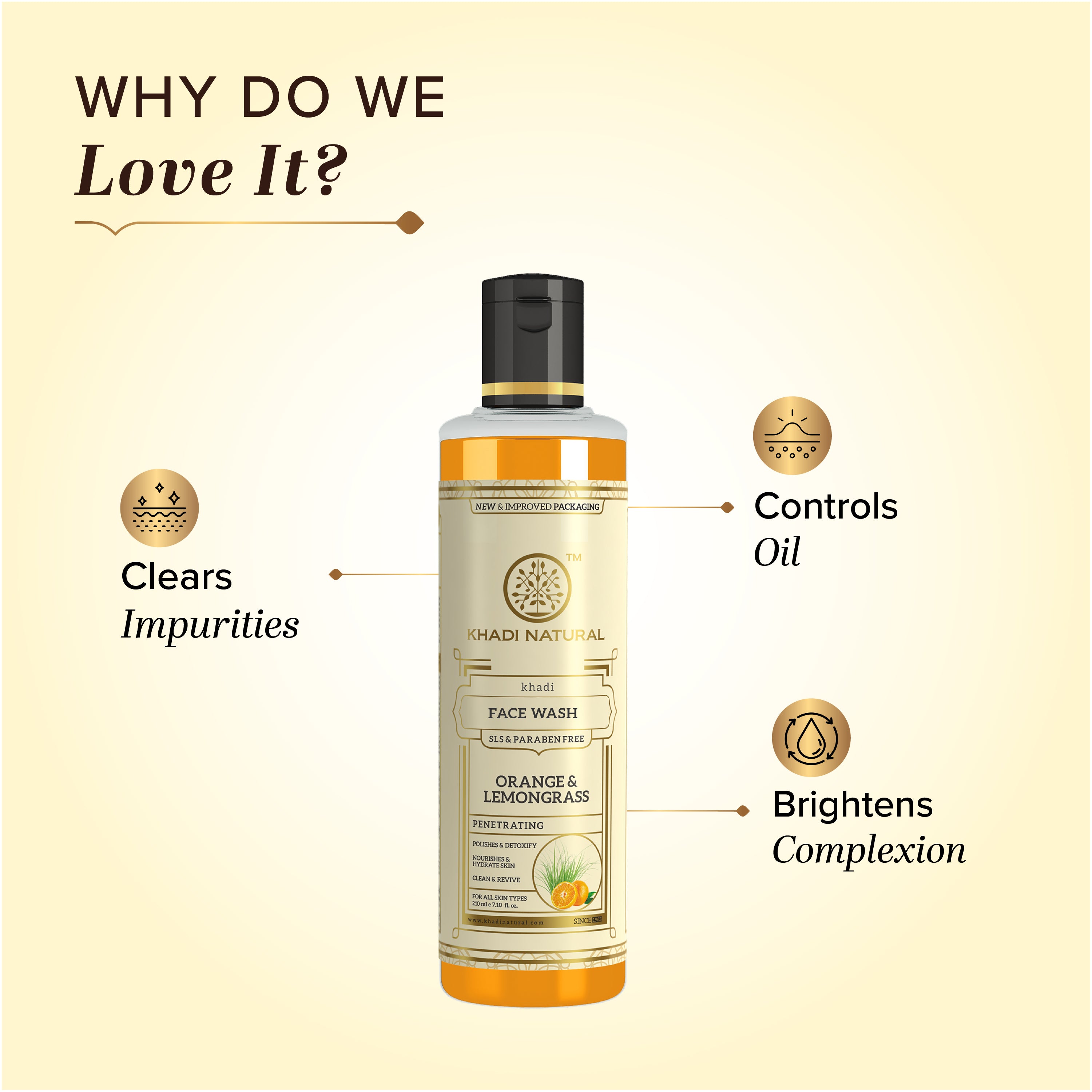 Khadi Natural Herbal Orange & Lemongrass Face Wash SLS & Paraben Free - 210ml