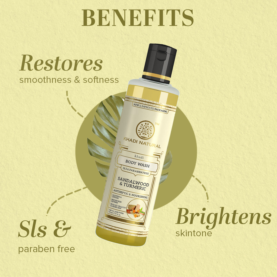 Khadi Natural Sandalwood & Turmeric Body Wash SLS & Paraben Free - 210ml