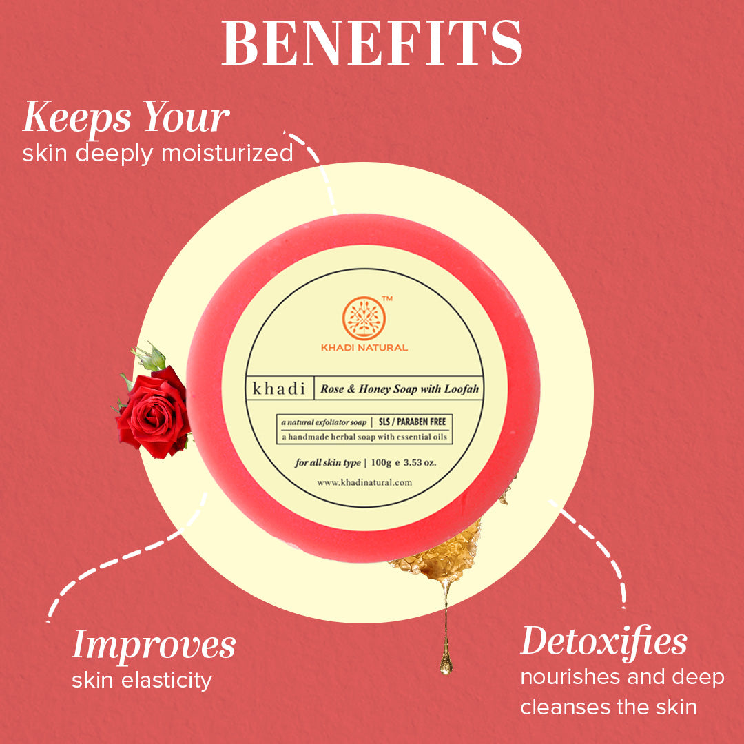 Khadi Natural Rose & Honey Loofah Soap - 100gm