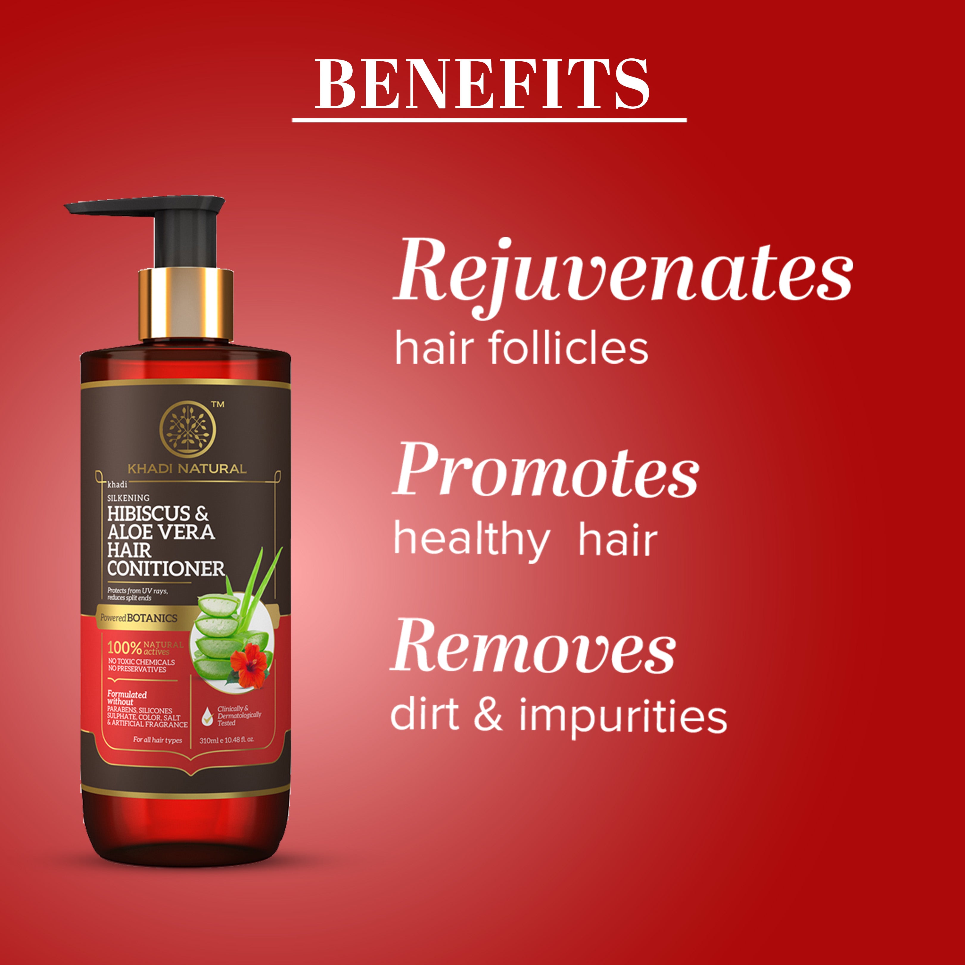 Khadi Natural Hibiscus & Aloe Vera Hair Conditioner - Parabens, Silicones, Sulphate, Color, Salt & Artificial Fragrance Free - 310ml