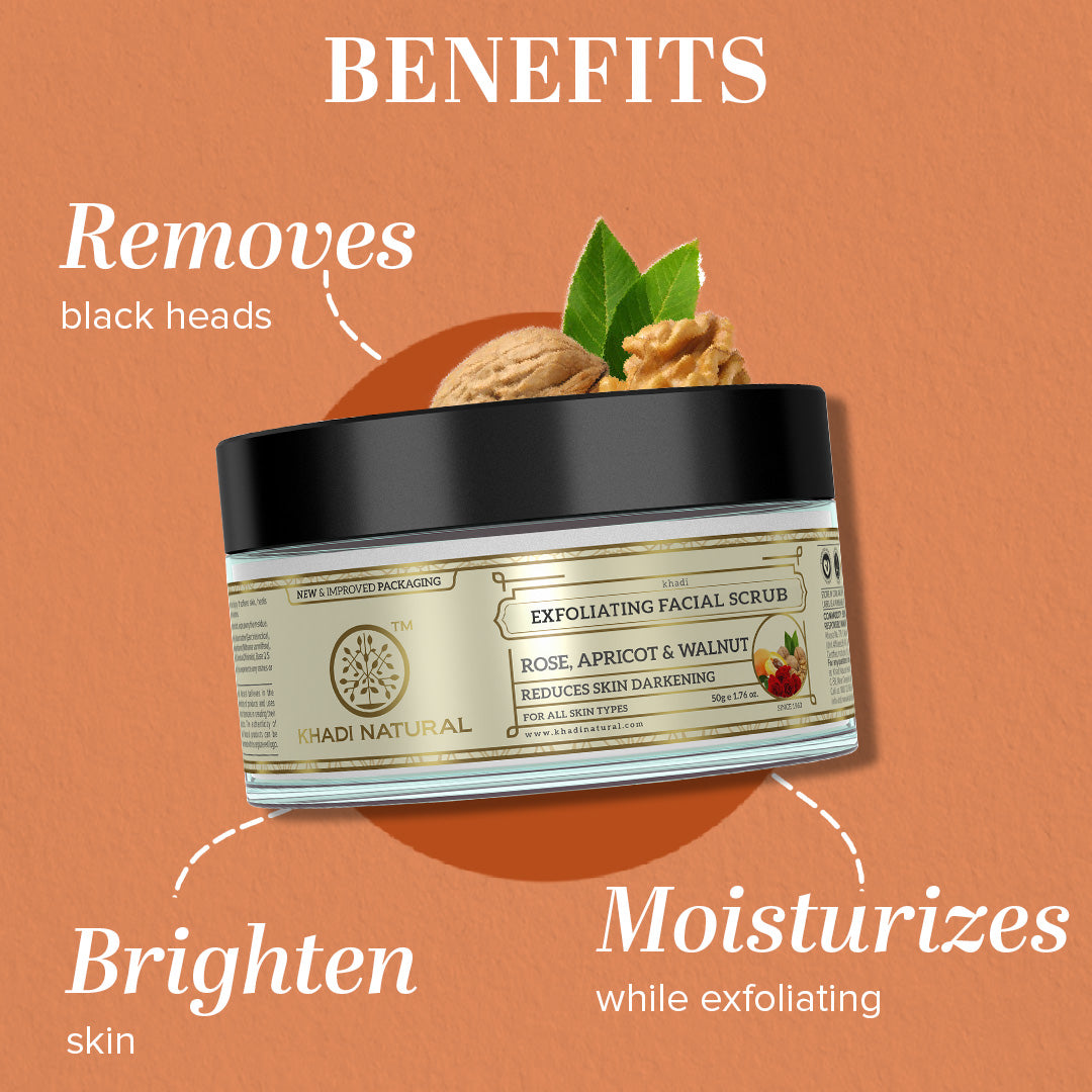 Khadi Natural Rose Apricot & Walnut Exfoliating Facial Scrub - 50gm