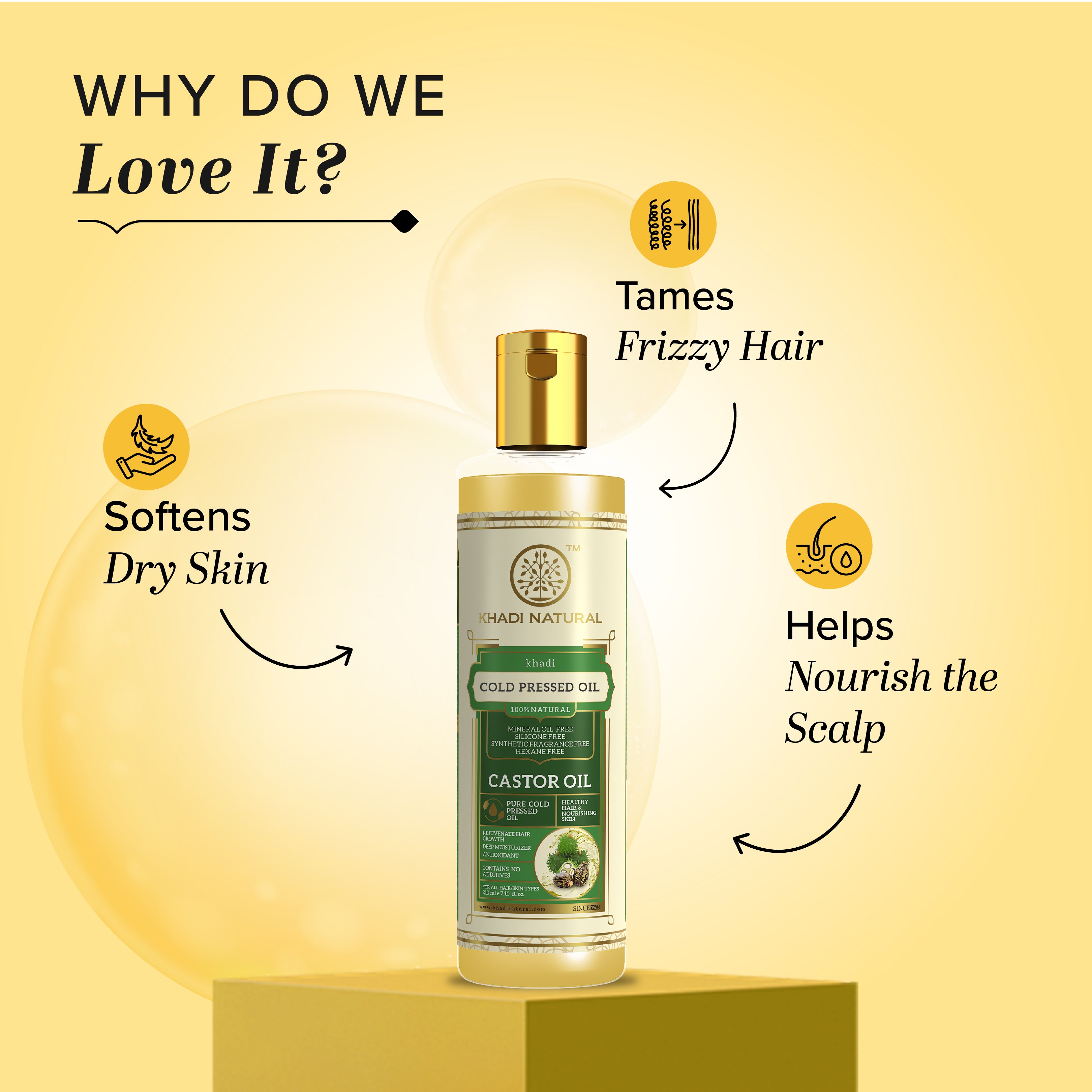 Khadi Natural Castor Cold Pressed Oil - 100% Natural - 210ml