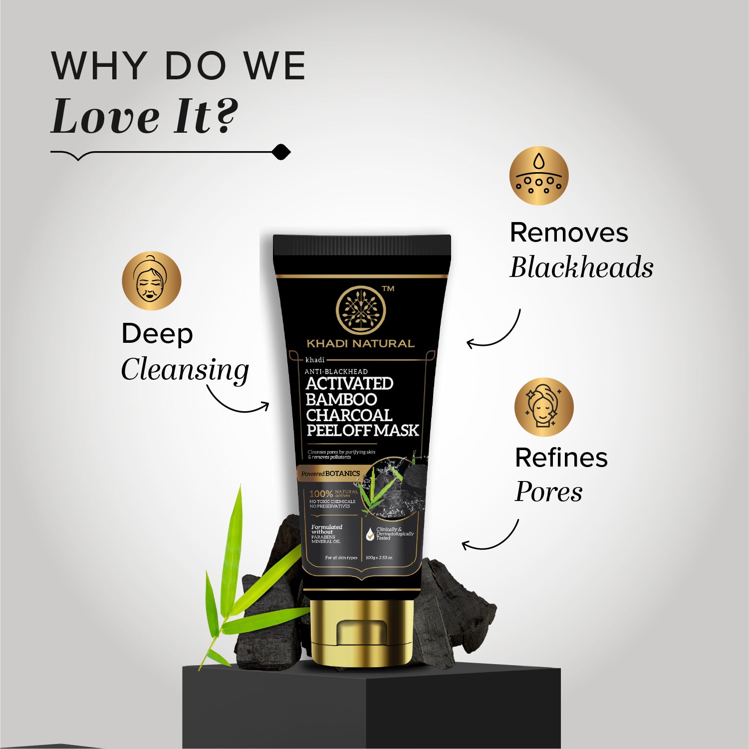 Khadi Natural Activated Bamboo Charcoal Peel Off Mask - 100gm