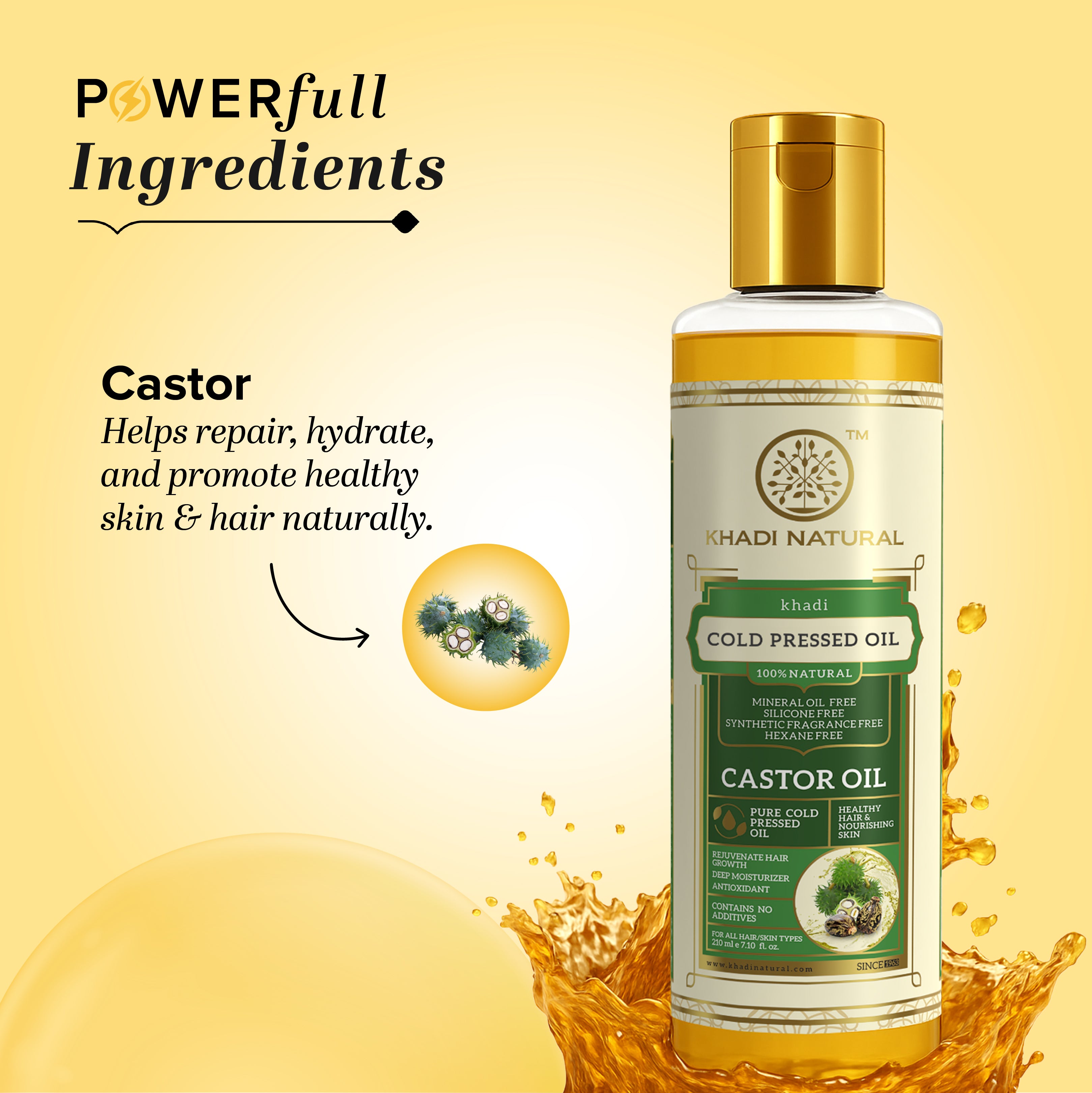 Khadi Natural Castor Cold Pressed Oil - 100% Natural - 210ml