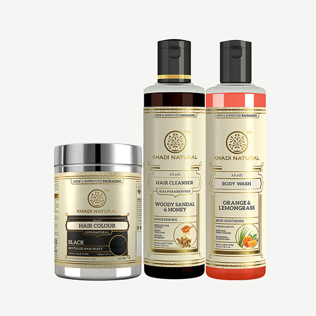 Khadi Natural Hair Color Care Cleanser & Body Wash Maintenance Kit - 3 Step