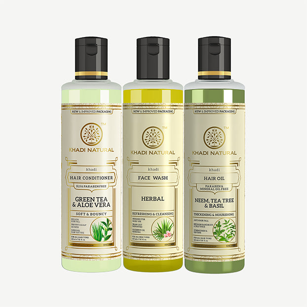 Khadi Natural Dry Hair Hydration Conditioner, Oil & Face Wash Kit - 3 Step