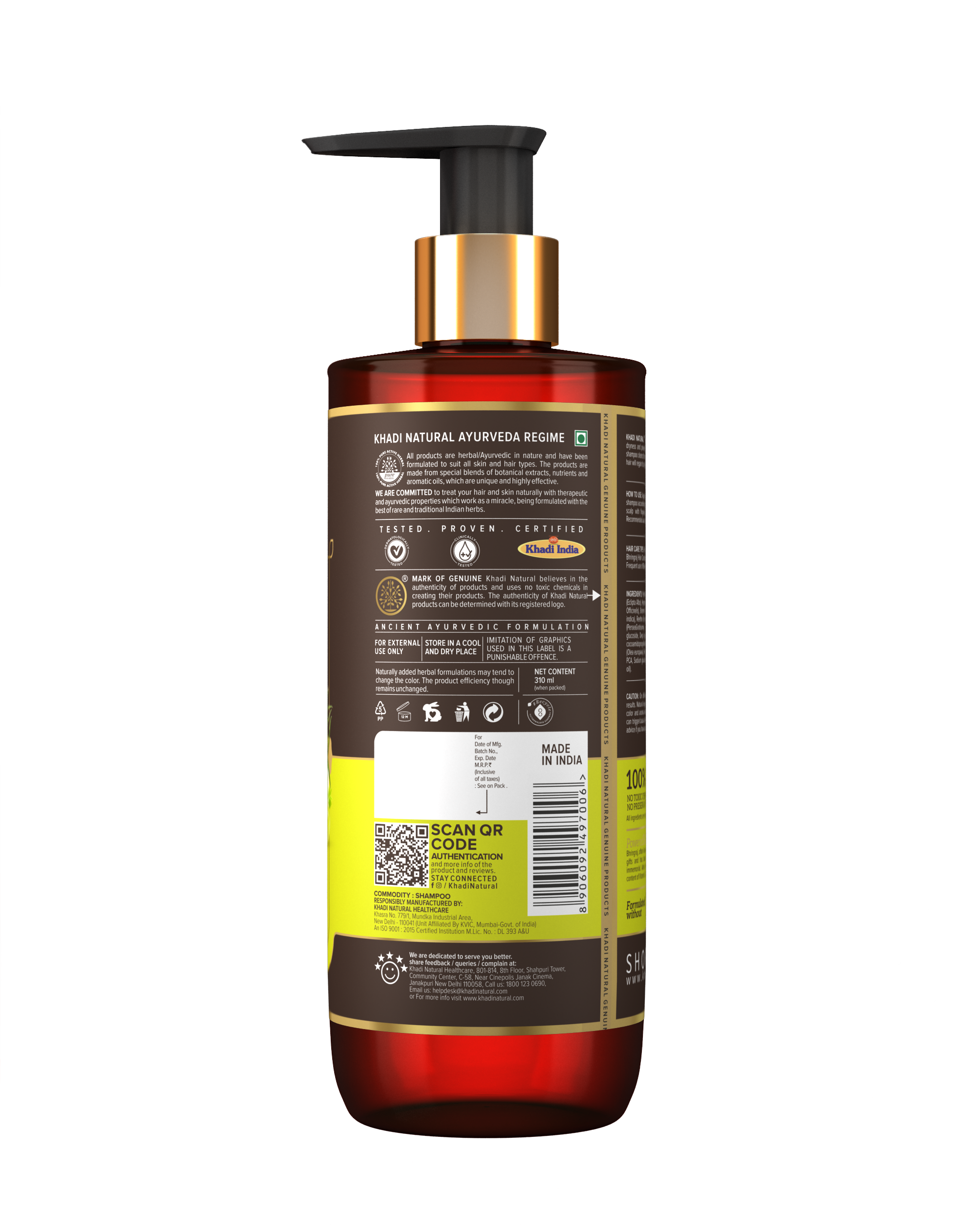 Khadi Natural Amla & Bhringraj Hair Cleanser - SLS, Parabens, Color, Salt & Artificial Fragrance Free - 310ml