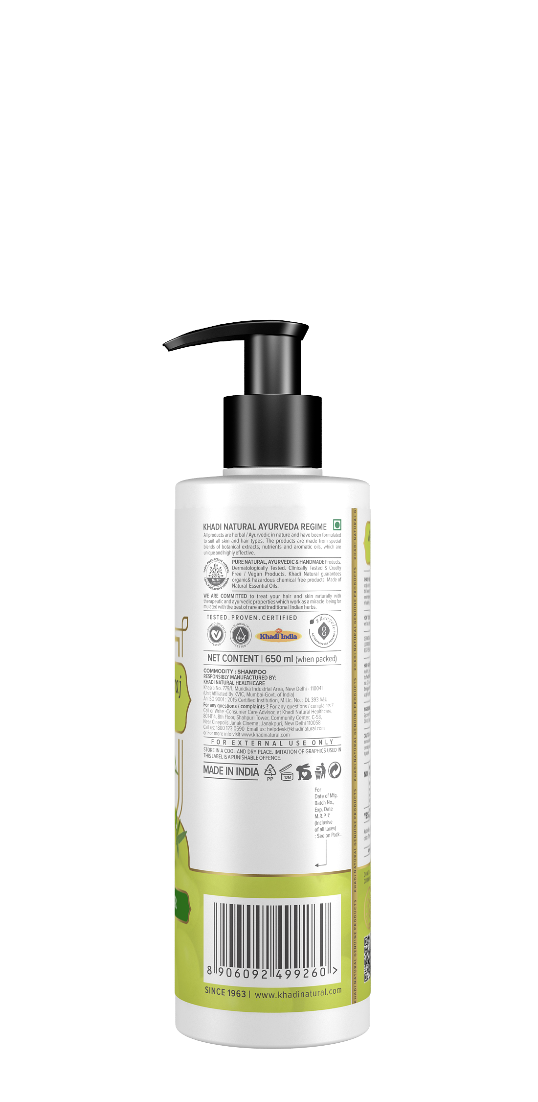 KHADI NATURAL Amla & Bhringraj Shampoo for Controlling Dandruff & Hair fall - 650 ML