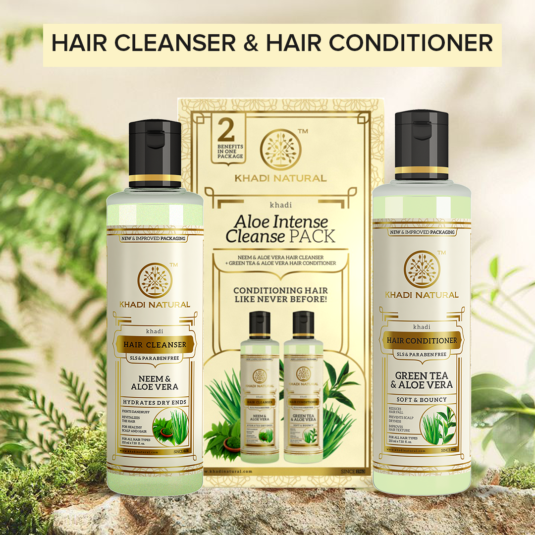 Khadi Natural Aloe Intense Cleanse Pack of 2 Hair Care Combo of Cleanser & Conditioner - 210ml Each