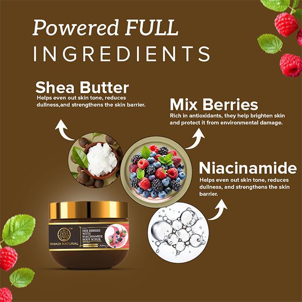 Khadi Natural Powered Botanics Mix Berries with Niacinamide Body Scrub โ 200gm