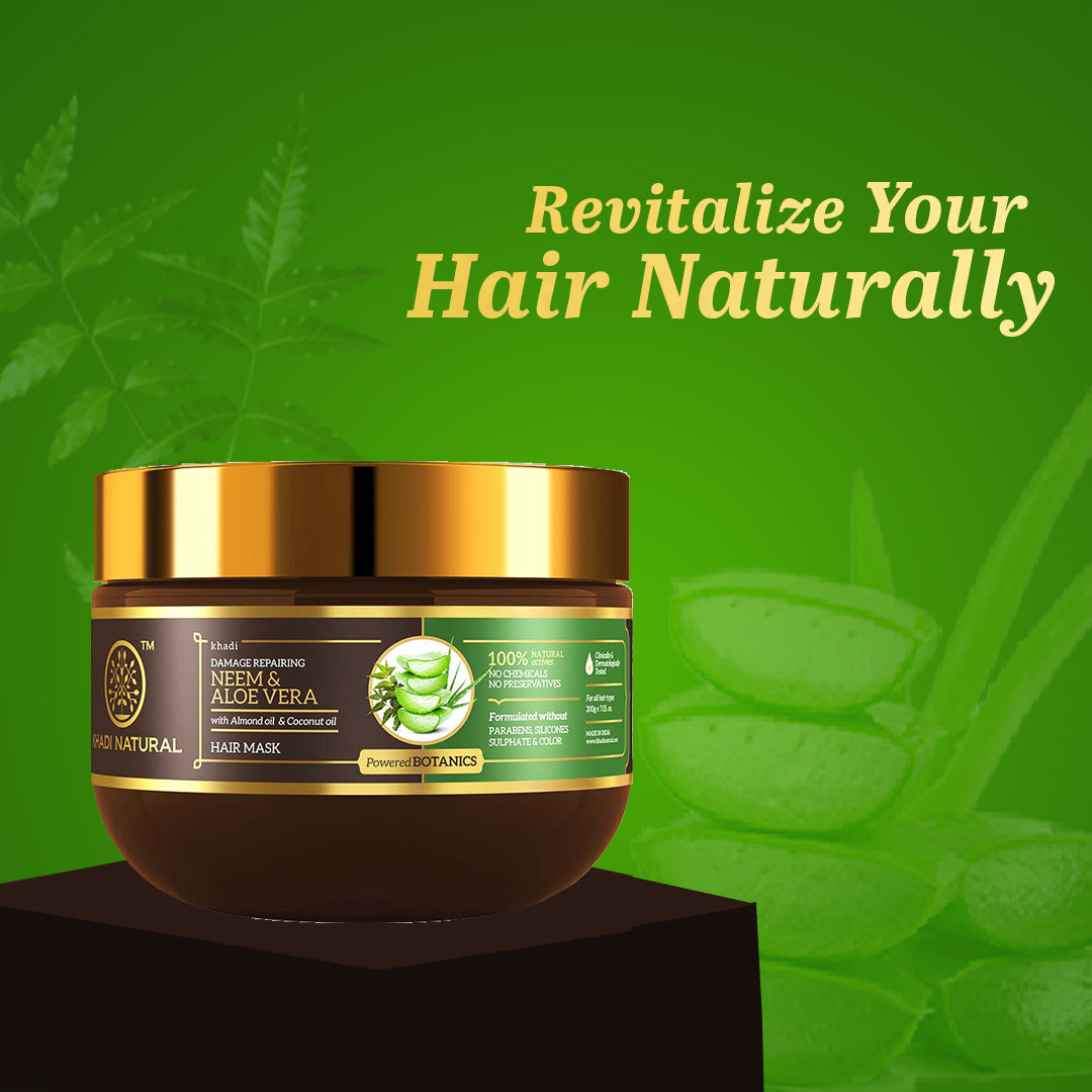 Khadi Natural Neem & Aloe Vera Hair Mask - SLS, Paraben & Color Free - 200gm