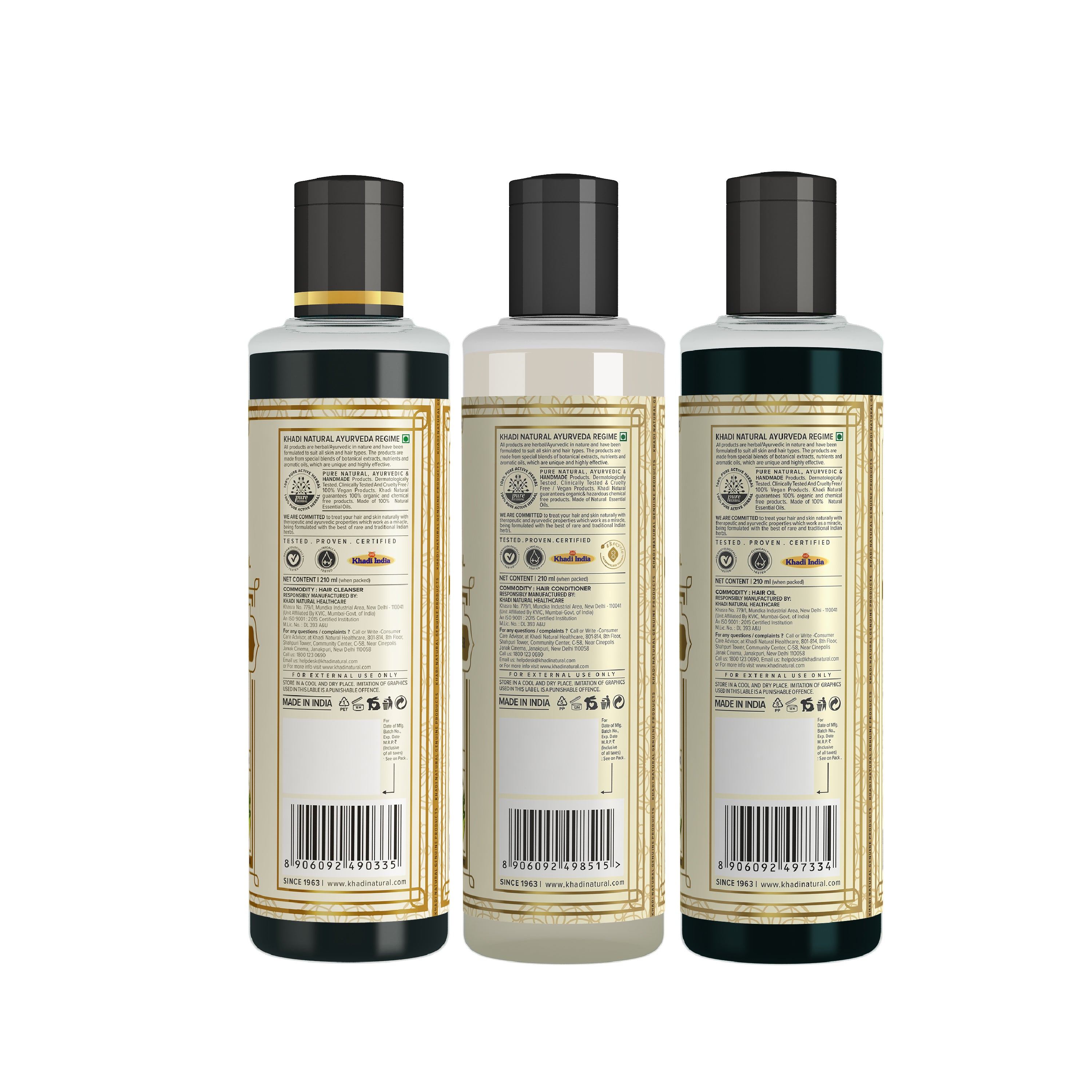Khadi Natural Amla & Bhringraj Hair Care Cleanser, Conditioner & Oil β SLS & Paraben Free Combo Pack of 3 - 210ml Each