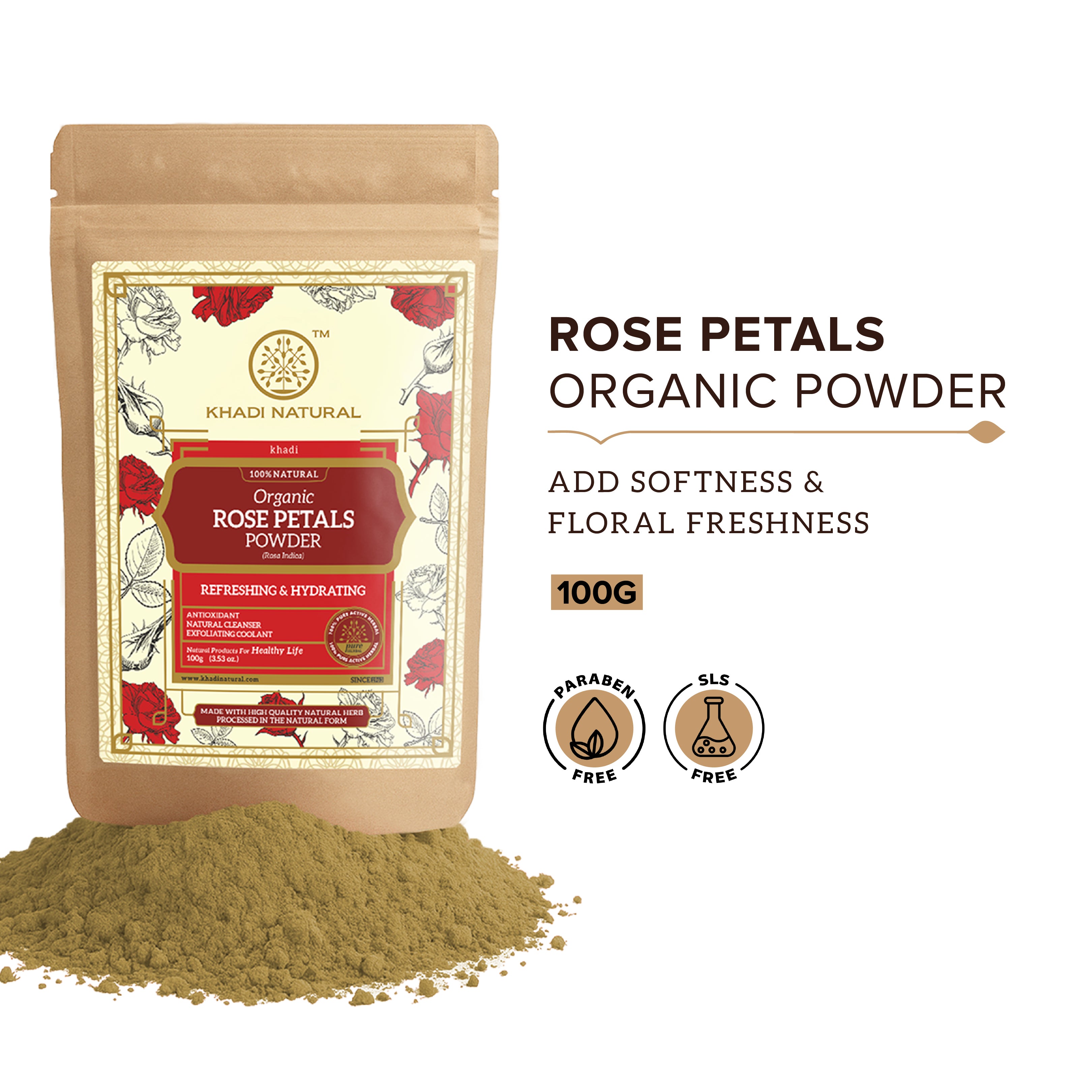 Khadi Natural Organic Rose Petals Powder For Face Care - 100% Natural - 100gm
