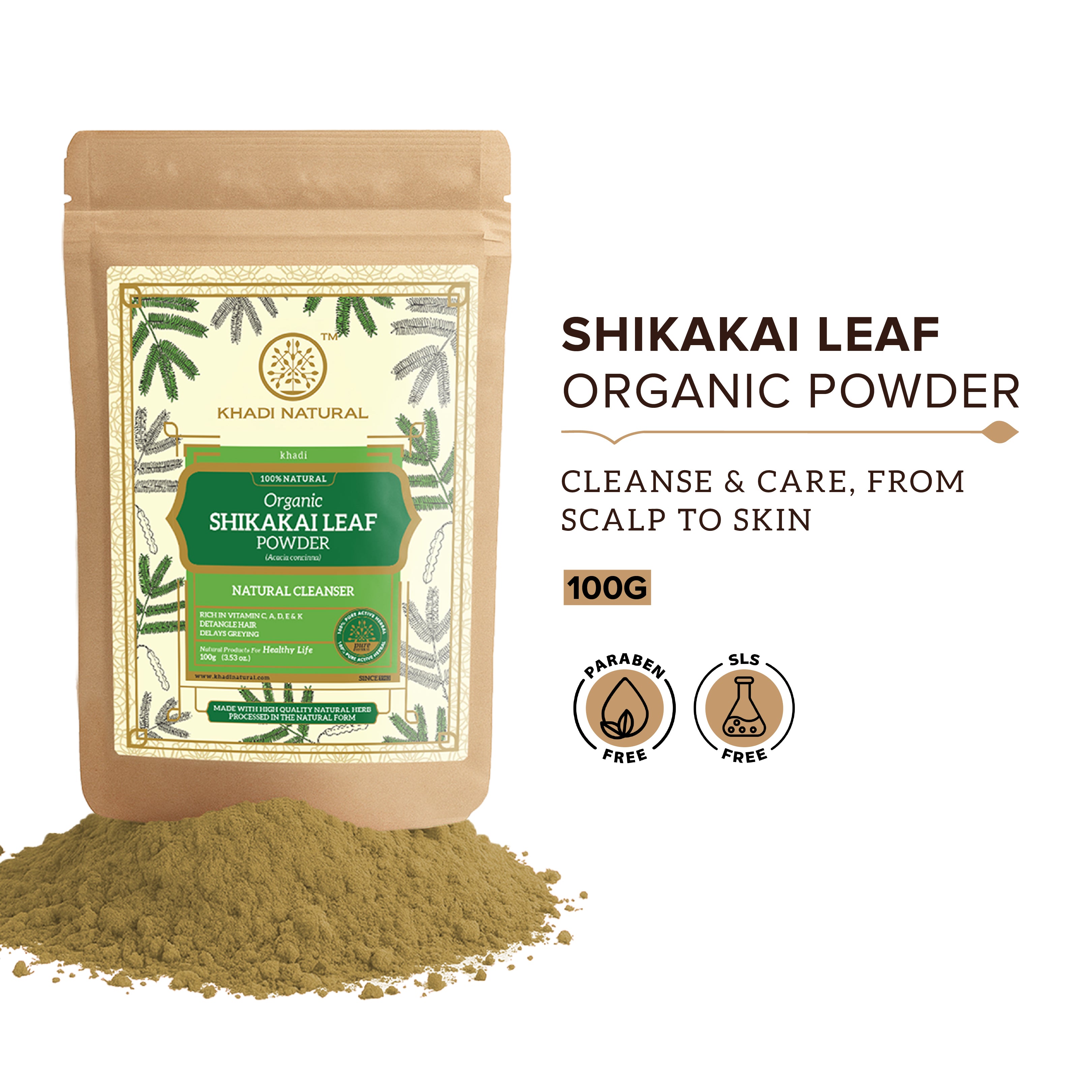Khadi Natural Organic Shikakai Leaf Powder For Hair - 100% Natural - 100gm