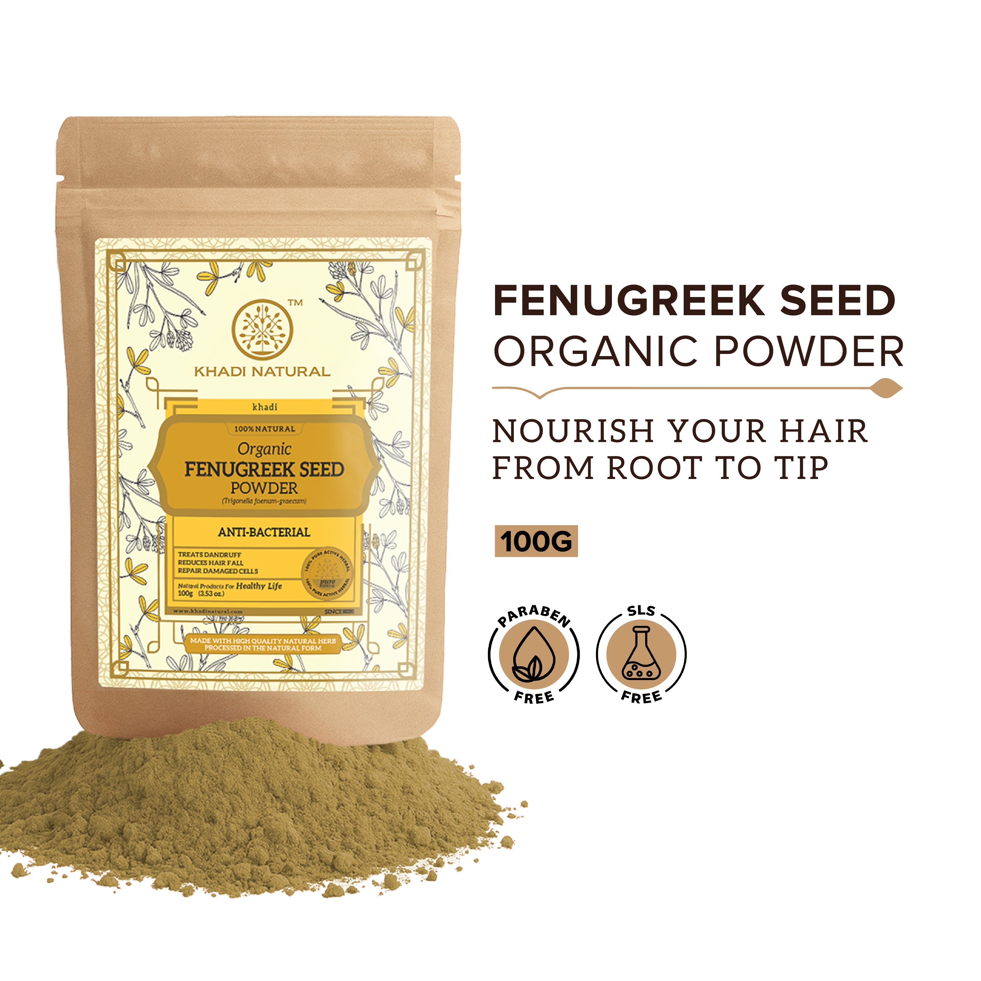 Khadi Natural Organic Fenugreek Seed Powder For Hair Care 100% Natural - 100gm