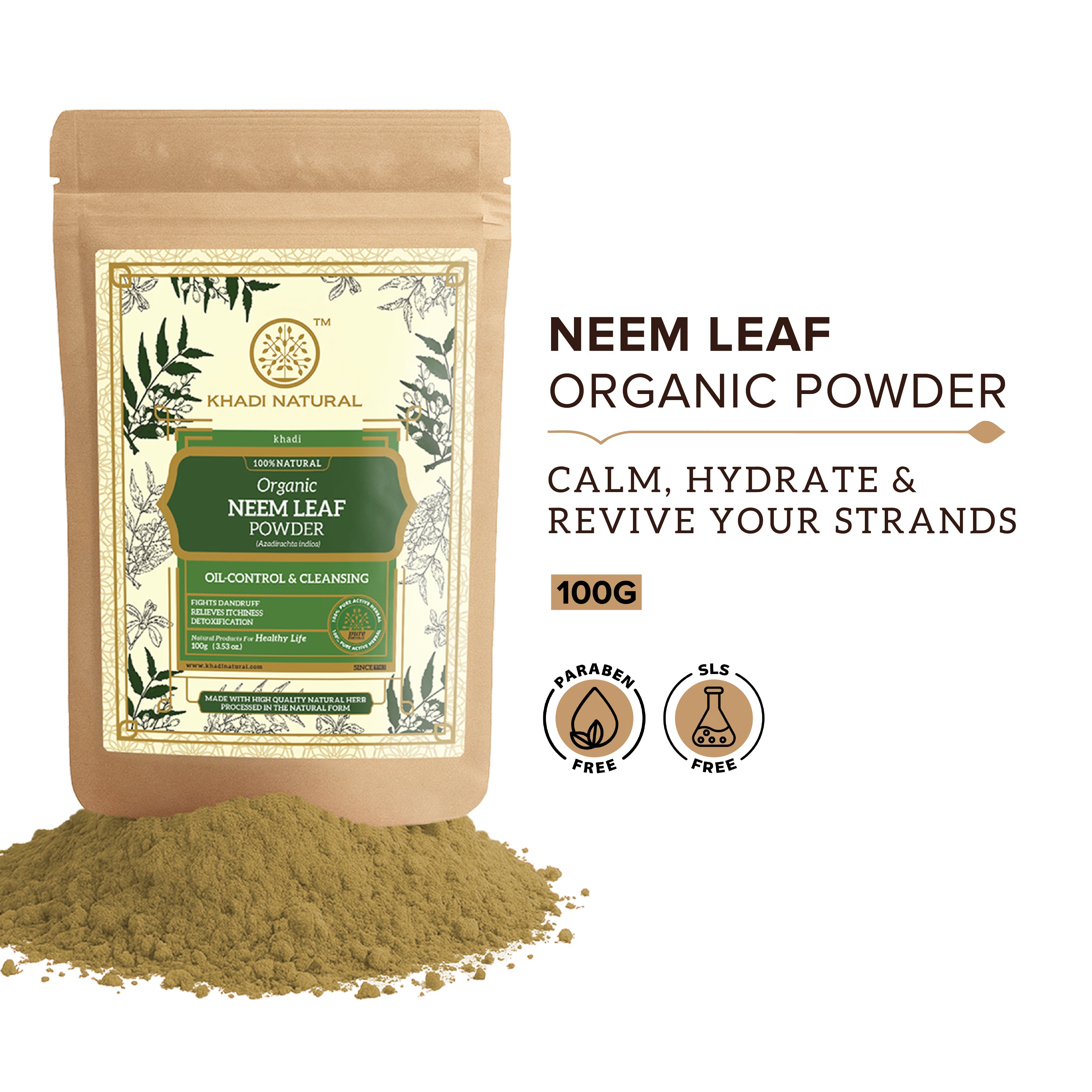 Khadi Natural Organic Neem Leaf Powder For Hair - 100% Natural - 100gm