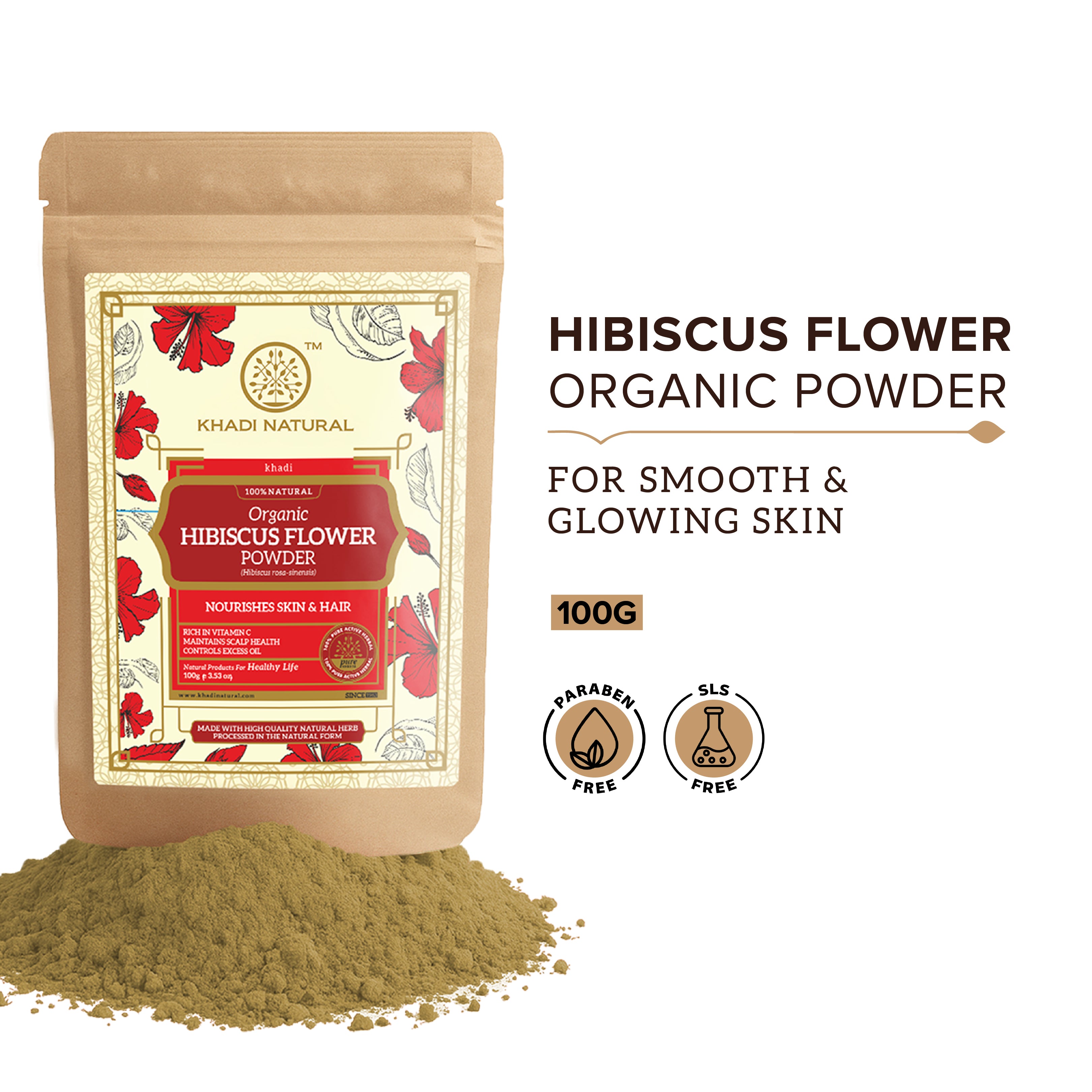 Khadi Natural Organic Hibiscus Flower Powder For Hair - 100% Natural - 100gm