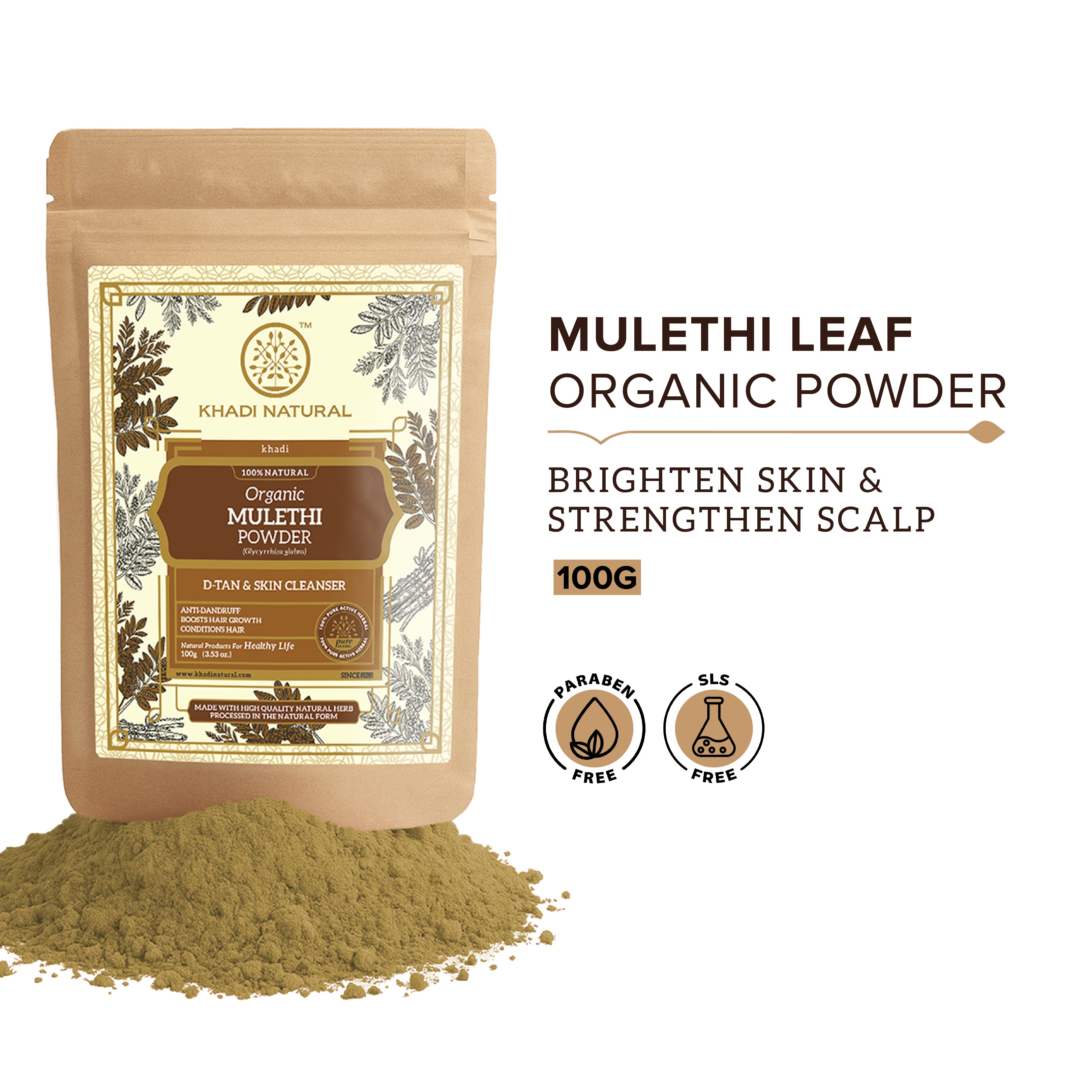 Khadi Natural Organic Mulethi Powder For Hair - 100% Natural - 100gm