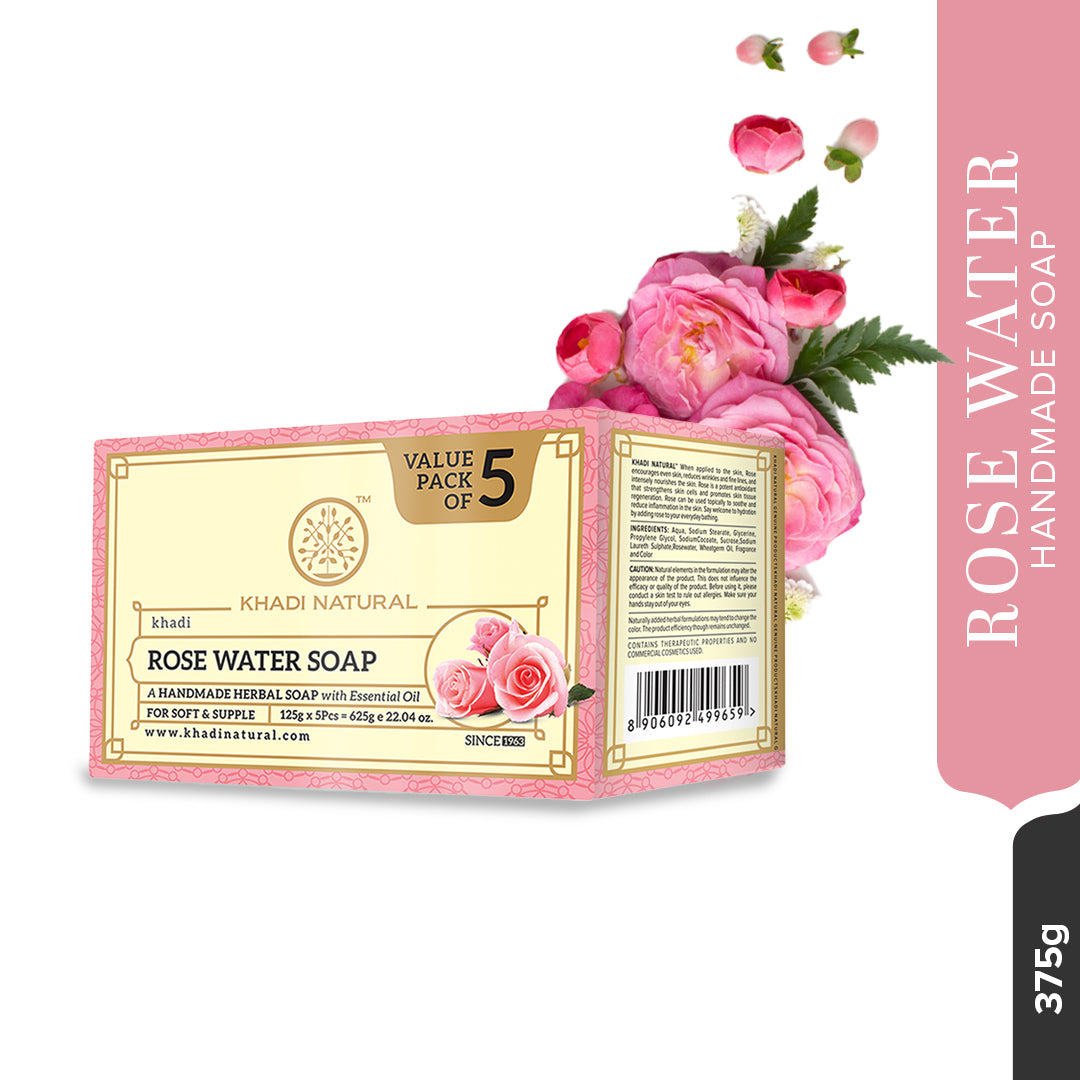 Khadi Natural Rosewater Soap (Pack of 5)