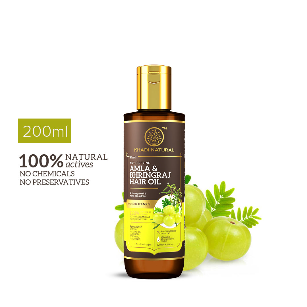 Khadi Natural Amla & Bhringraj Hair Oil - Mineral Oil, Silicones, Synthetic Fragrance Free-200 ml