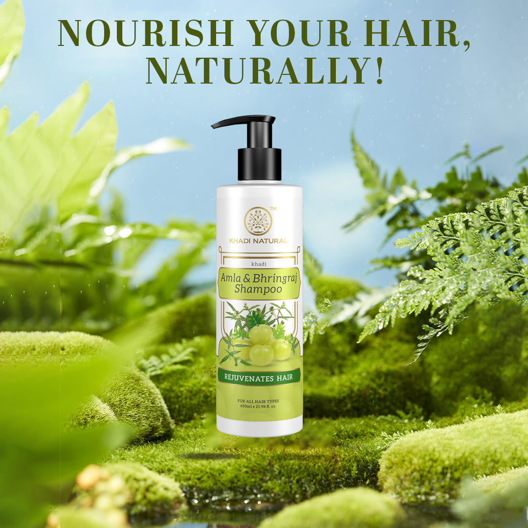Khadi Natural Amla & Bhringraj Shampoo/Cleanser for Controlling Dandruff & Hair fall | Shampoo for Reducing Scalp Irritation| Suitable for All Hair Types 650 ml Pack of 2