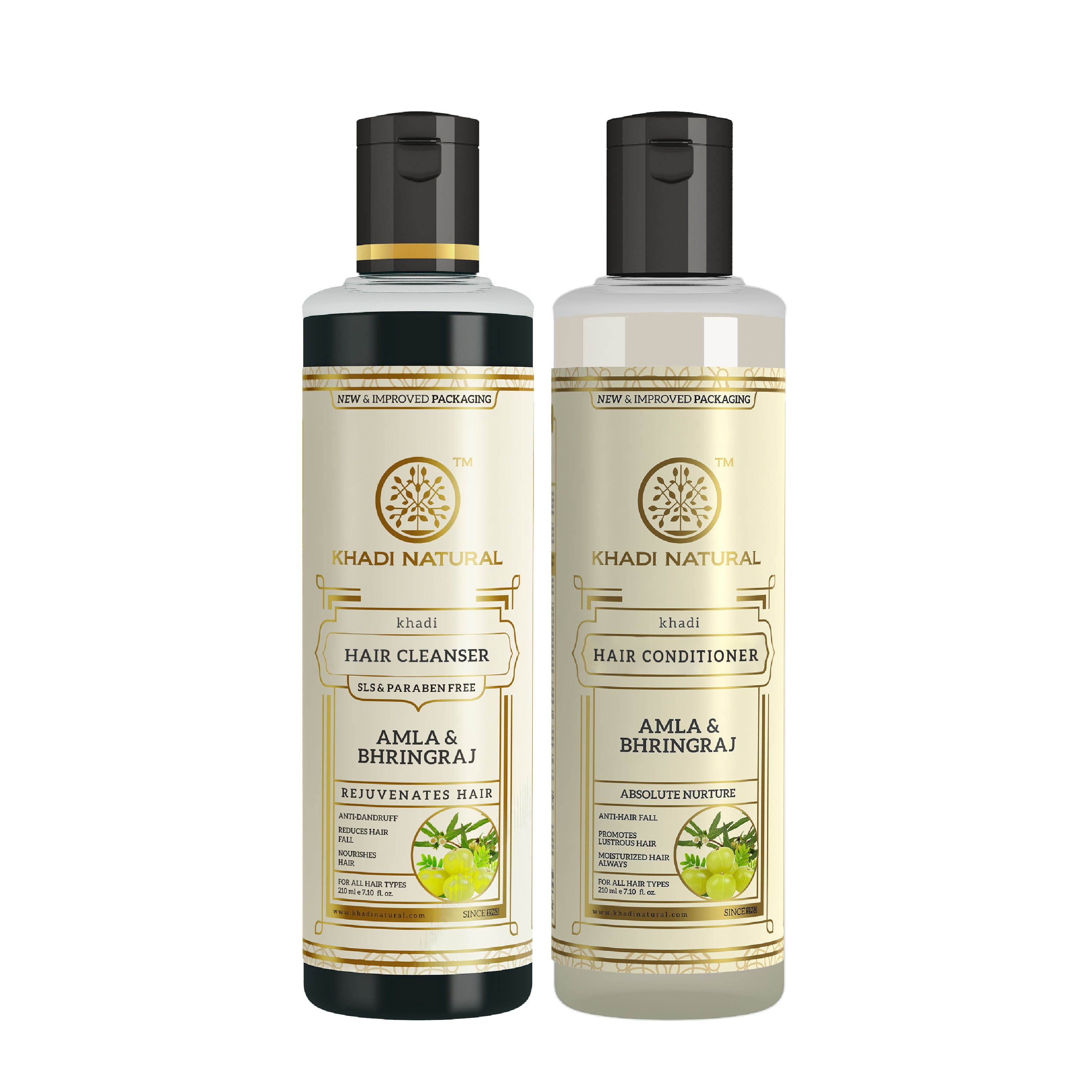 Khadi Natural Amla & Bhringraj Hair Cleanser SLS & Paraben Free Amla & Bhringraj Hair Conditioner Combo Pack of 2 - 210ml Each